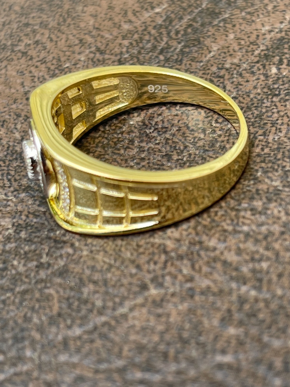 ANILLO 14K Sobre Plata 925 Con Diamante Simulado HipHop Tamaño 7 8 9 10 11 12 13