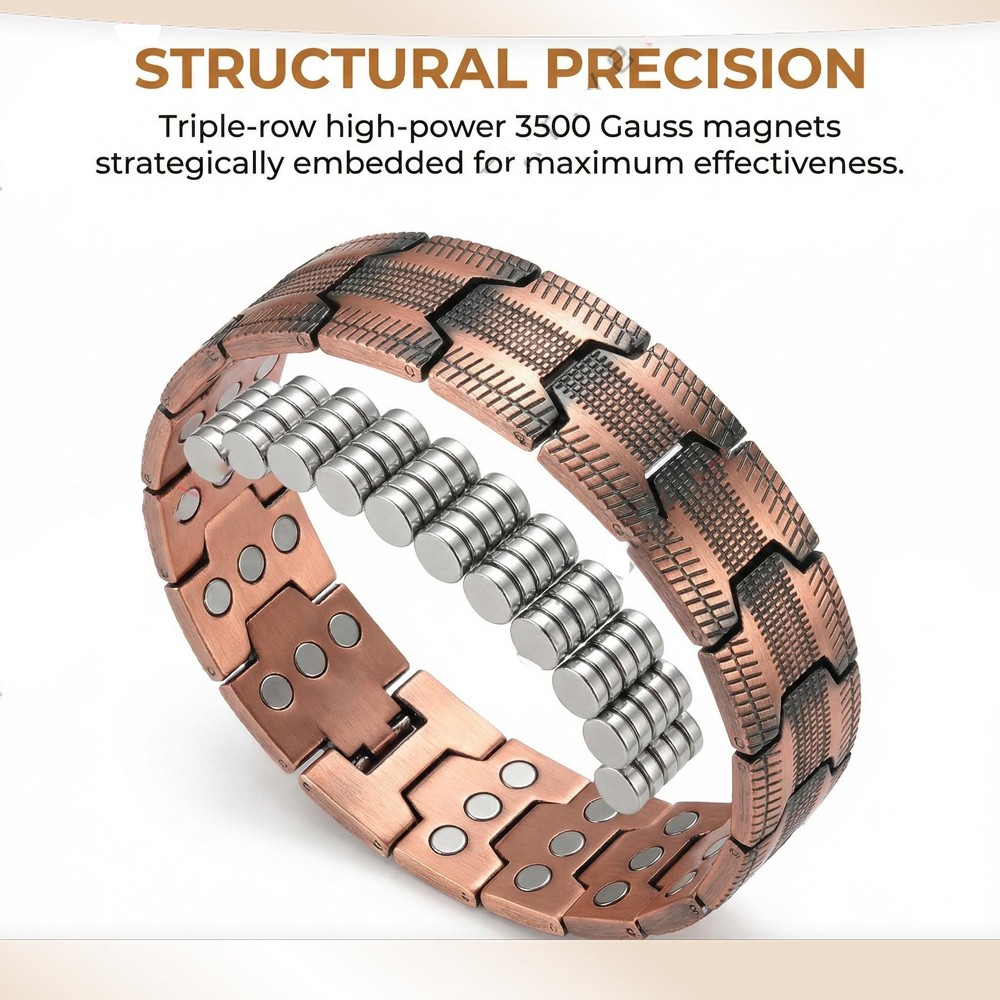 7pcs Men’s Magnetic Copper Bracelet with 3X Rings , 99% Pure Copper Jewelry Gift