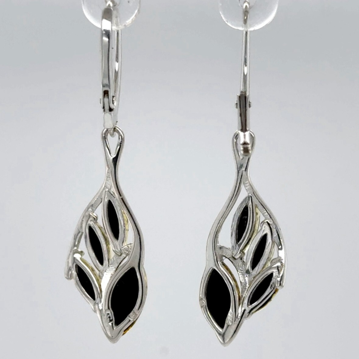 Green BALTIC AMBER Dangle Leveback Earrings 925 STERLING SILVER Poland #3629