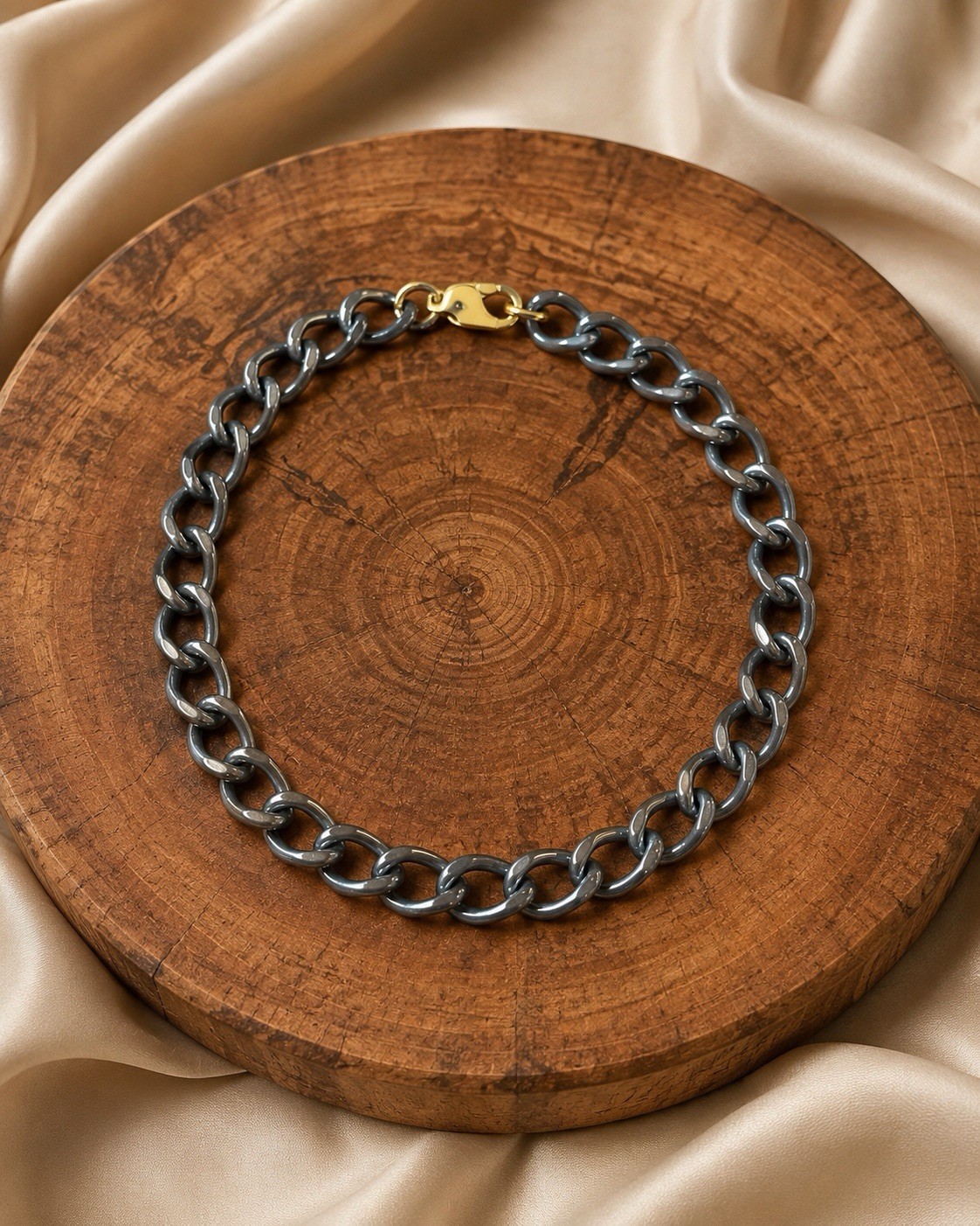Black Rhodium Plated Chunky Chain Necklace Gold-Tone Lobster Clasp Statement