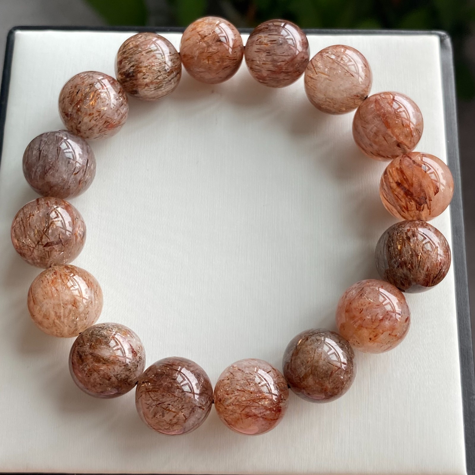 13.7mm Natural Black Gold Rutilated Super 7 Quartz Crystal Beads Bracelet1971