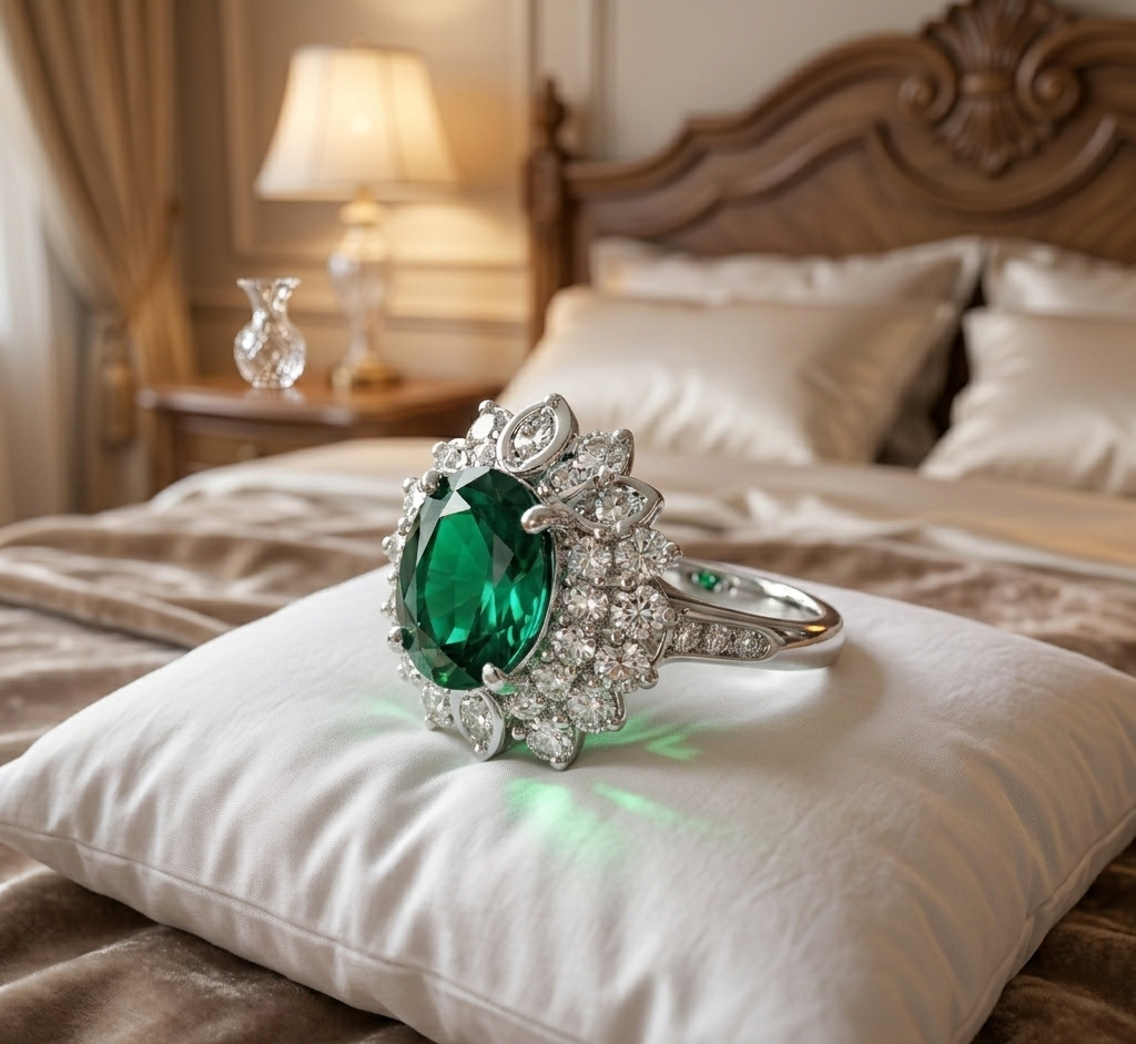 5.50 Ct Oval Cut Natural Emerald & Diamond Wedding Gift Ring 14K White Gold Sz 8