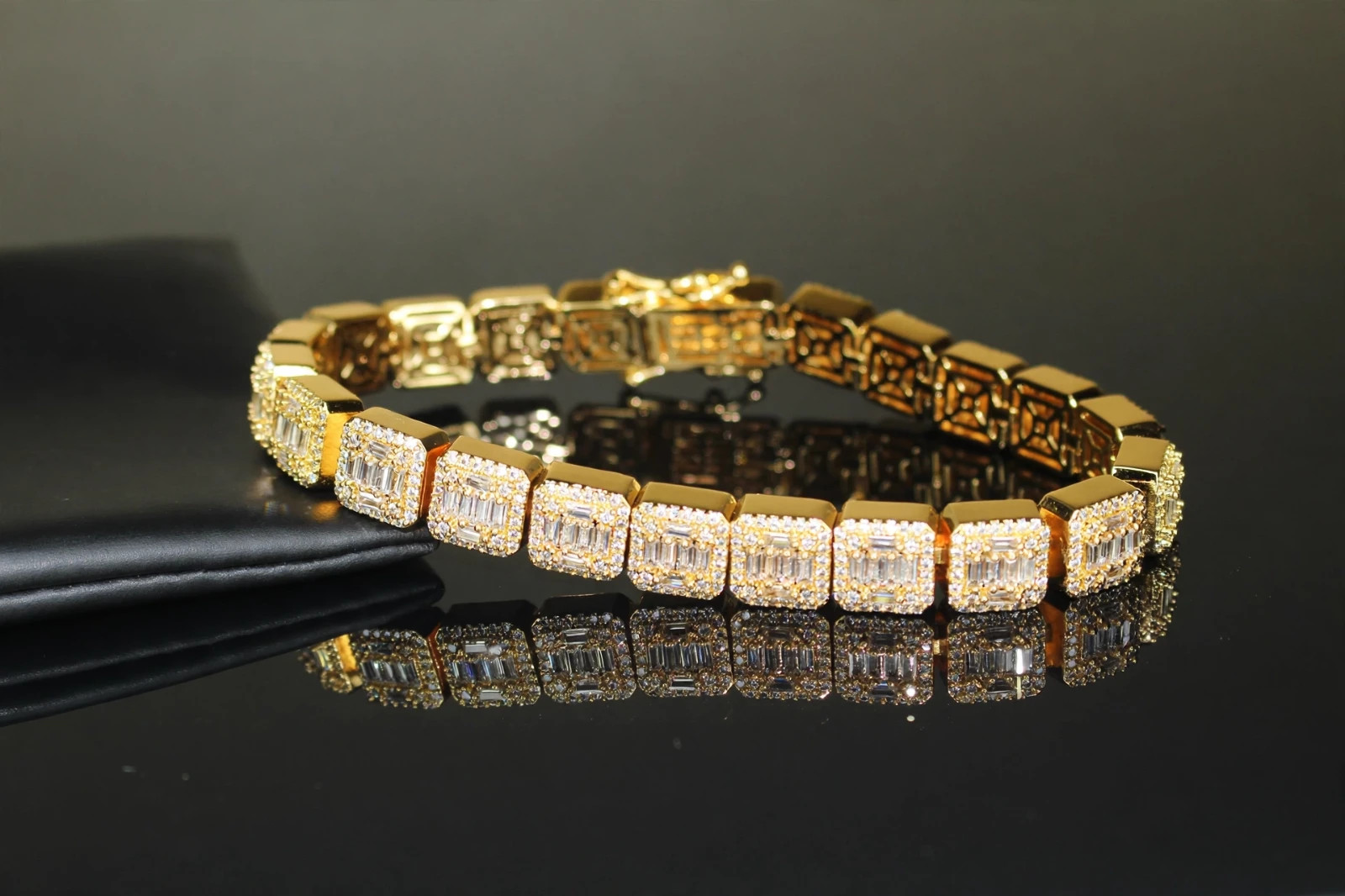 14k STAMPED 10mm BAGUETTE Tennis 18.6ct Lab Sim Diamond BRACELET 56g+ Gold
