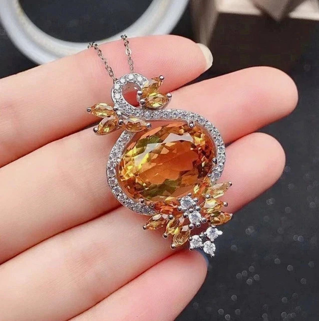 Lab Created Citrine 3.00Ct Oval Cut Designer Pendent 14K White Gold Plated 18”