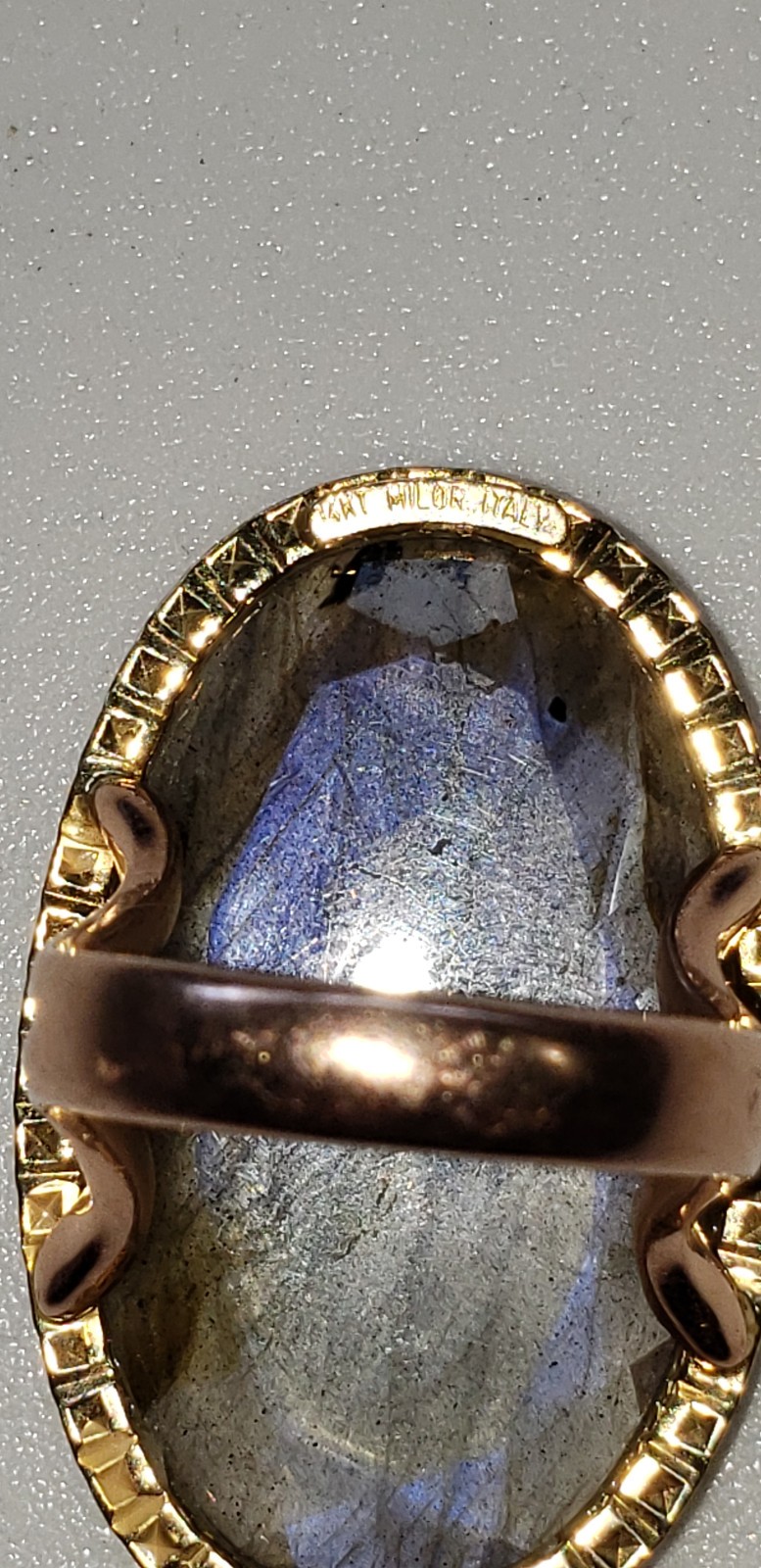 14KT Milor Italy Labradorite Ring, size 5.5 rose gold and yellow gold EXCELLENT
