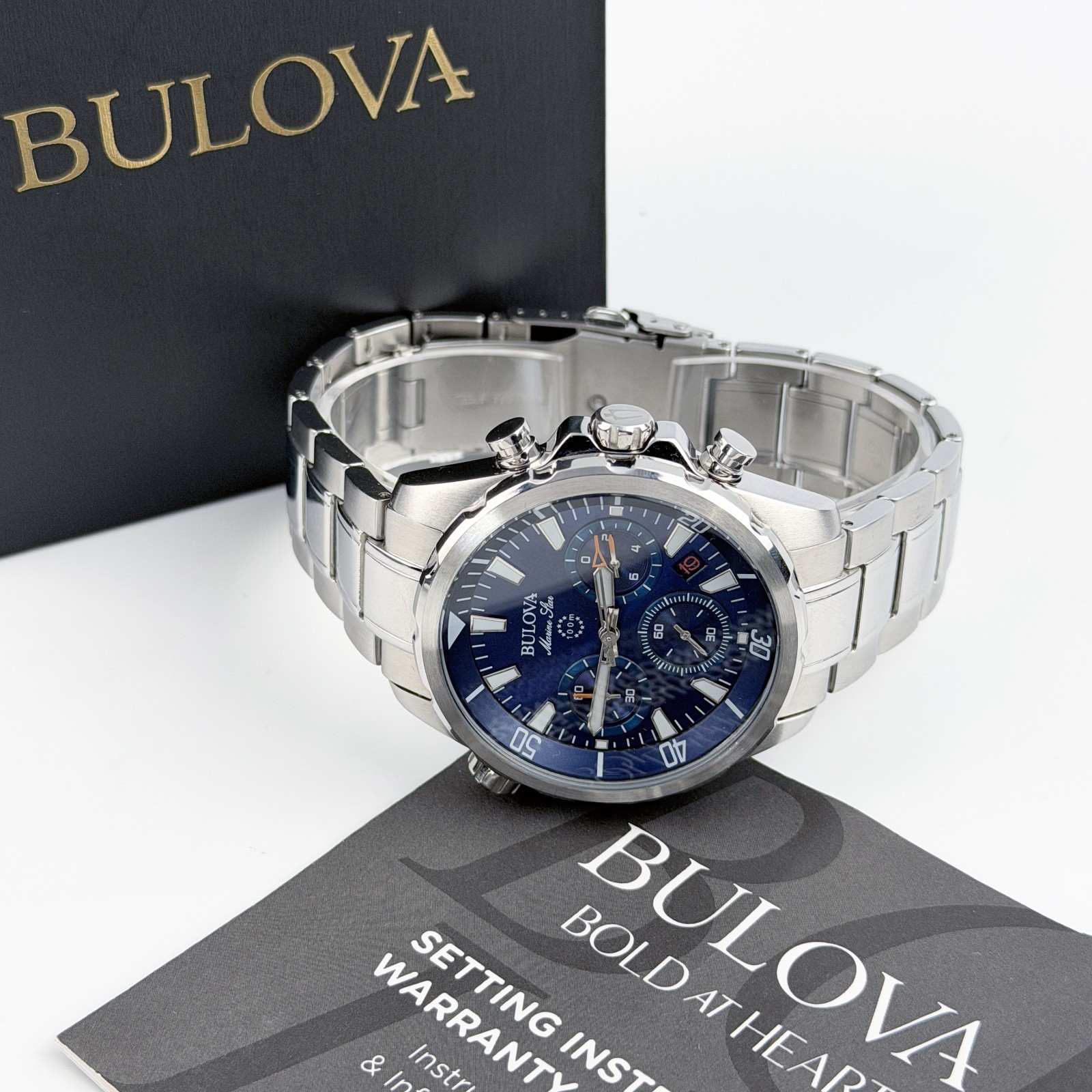 Bulova Marine Star Blue Dial Men’s 96B256 Chronograph Quartz Watch 43mm New
