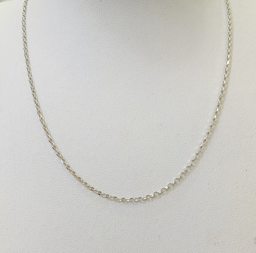 18K Solid White Gold RoLo Mariner Link Chain Necklace 2.42GM 18Inches(1.28mm)