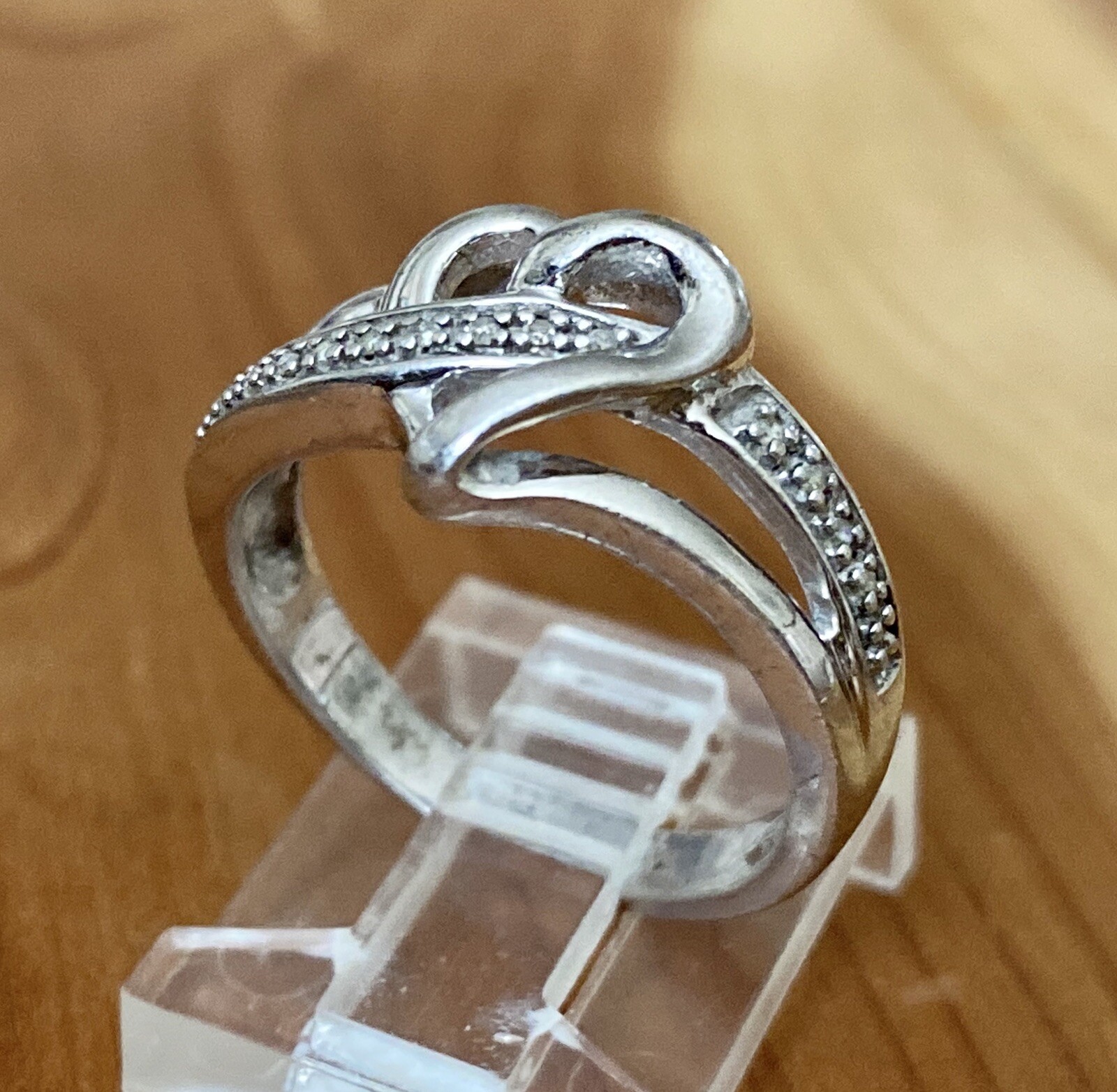 Vintage Wilson Brothers Jewelry 925 Open Heart Diamond Chips Promise Ring Size 7
