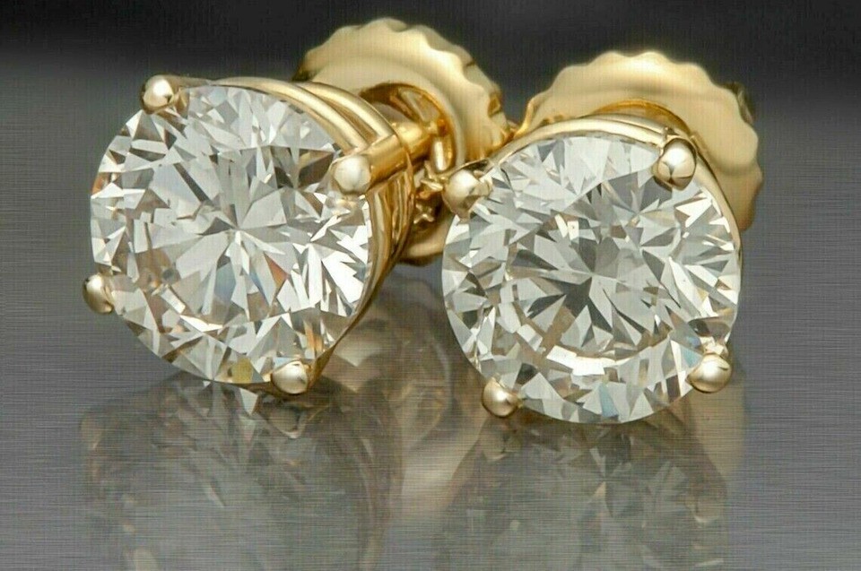 4.0Ct Round Cut Lab Created Diamond Women’s Stud Earrings 14K Yellow Gold Plated