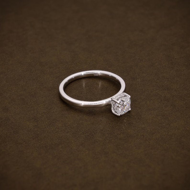 1CT Solitaire Ring Cushion Cut Lab Grown Diamond & 10KT White Gold FG VVS-VS