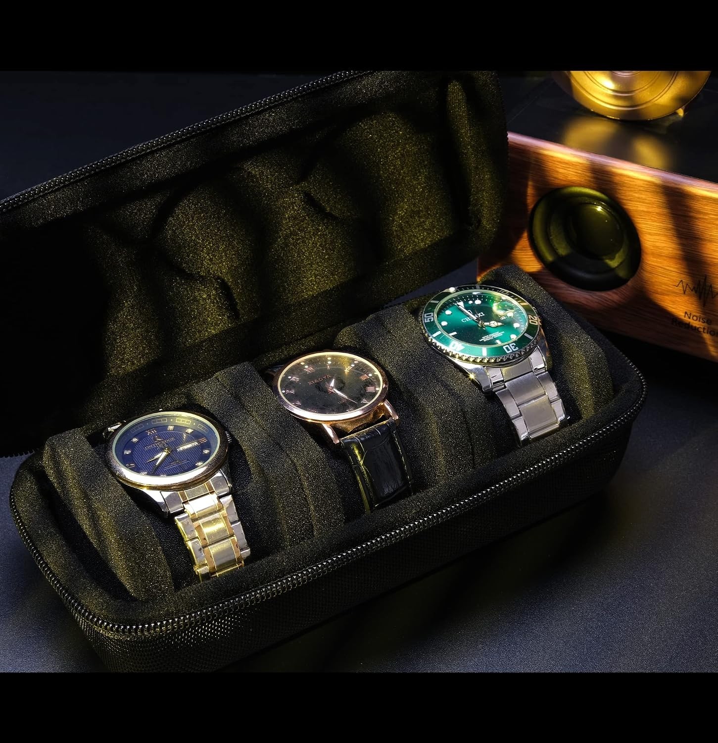 Elegant 3-Slot Hard Watch Travel Case with Soft Pillows – Lightweight Organizer