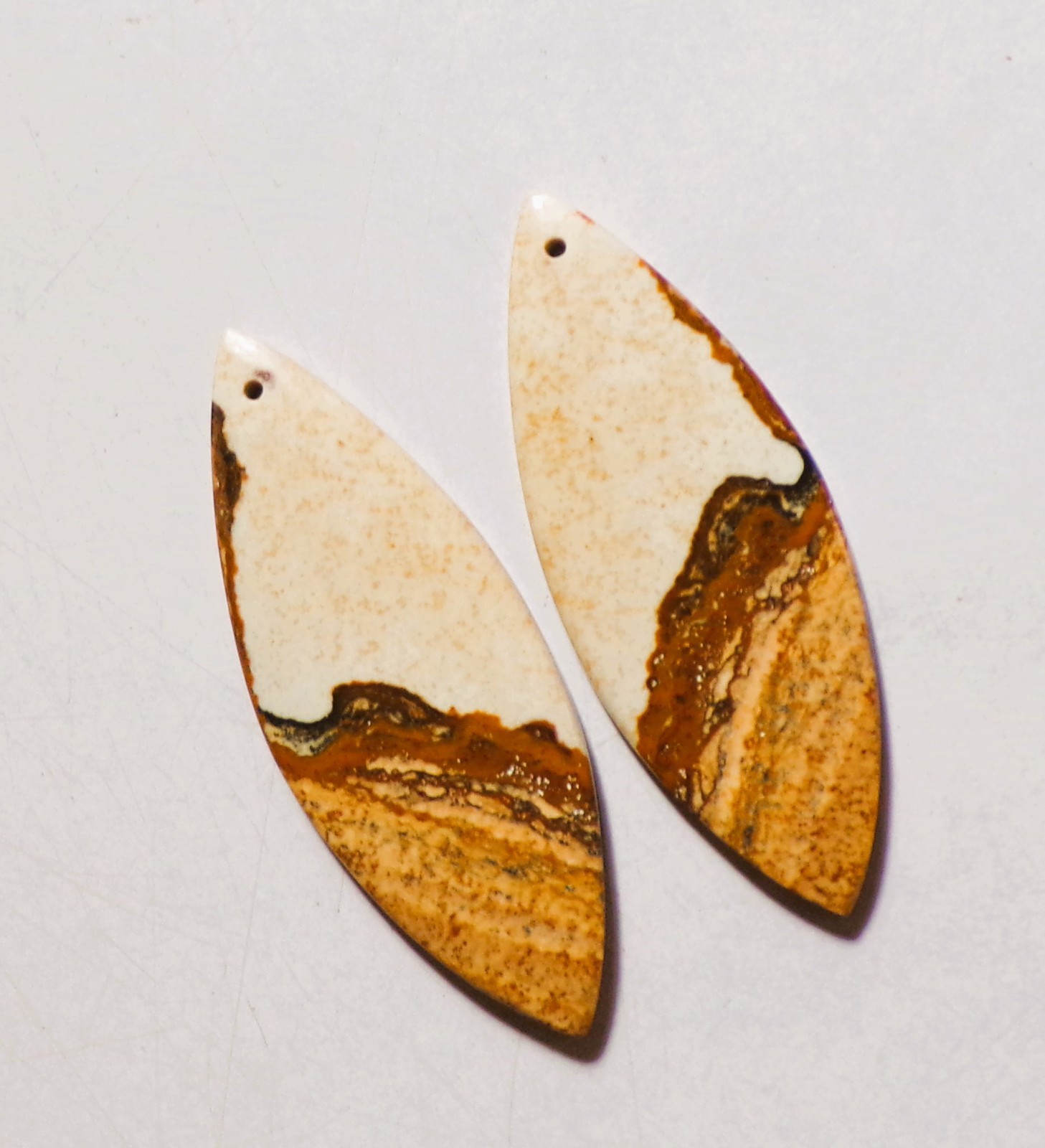43.85 Cts Natural Picture Jasper Drilled Cabochon Match Pair Gemstone 47X17MM 45
