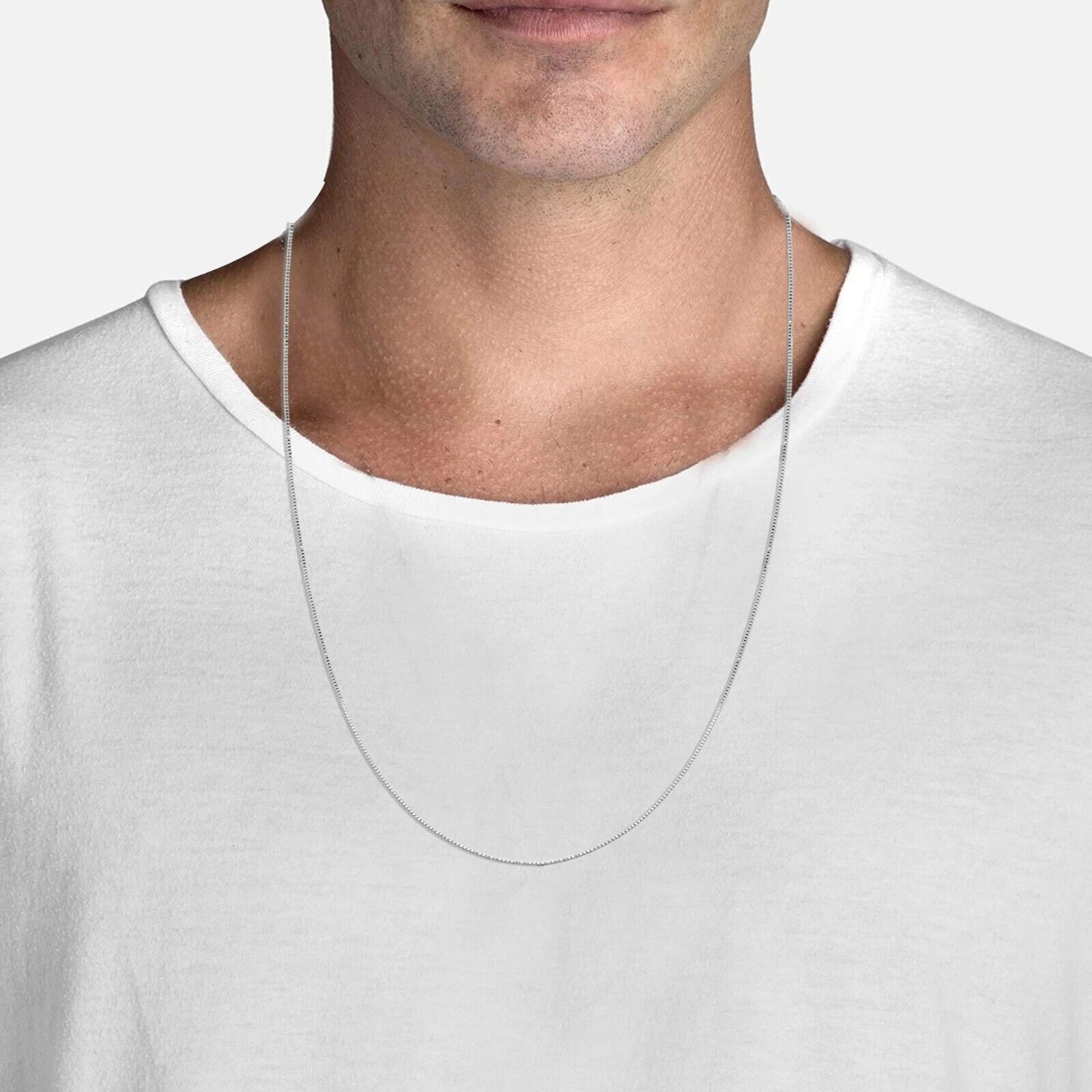 Real 925 Sterling Silver 0.08mm Box Chain Necklace 24 Inches For Men & Women