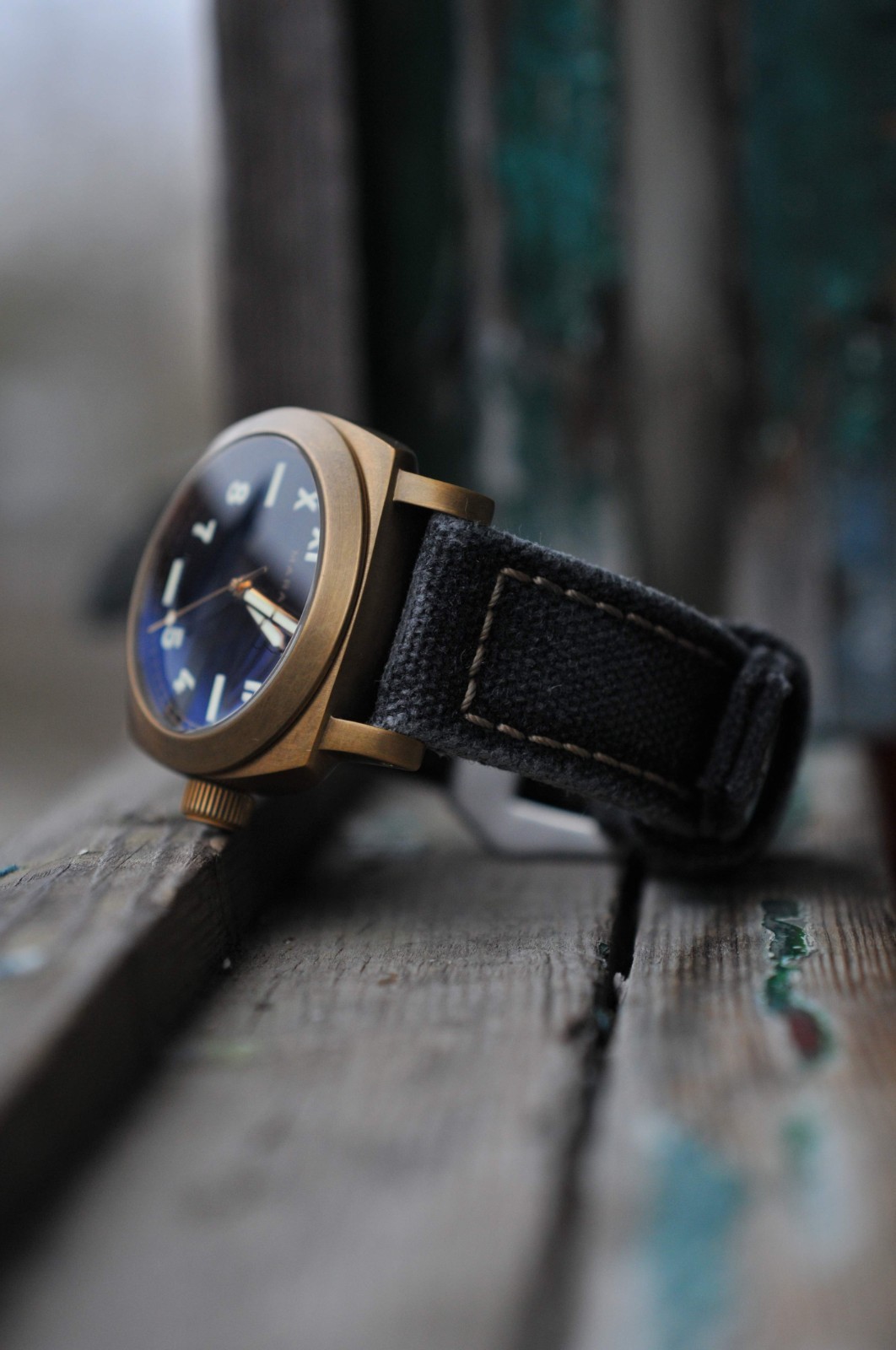 24/22 Distressed Black handmade rolled canvas watch strap Ready-Made US-DutyPaid