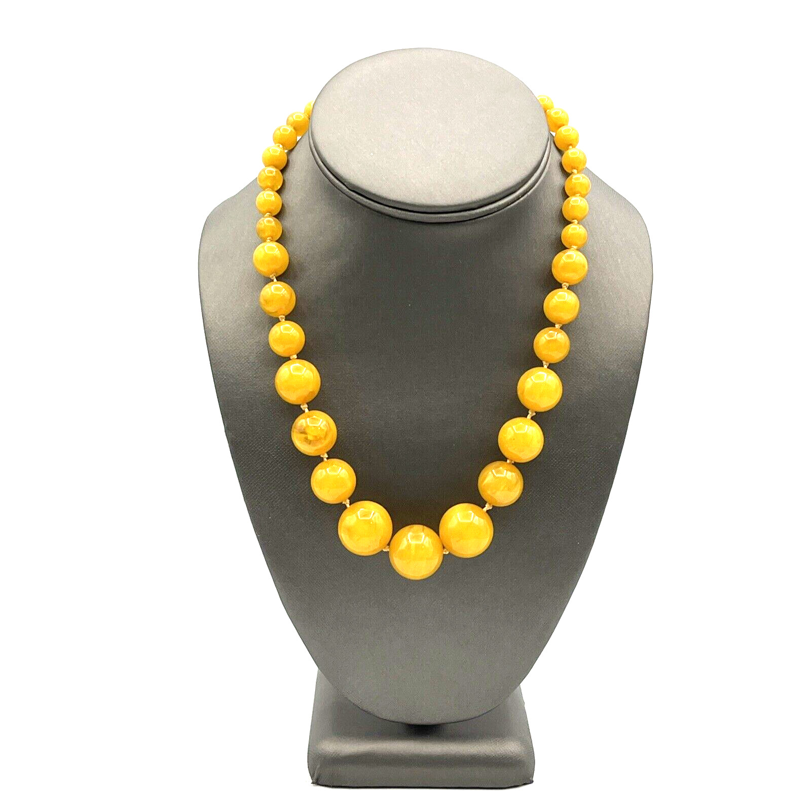 Vintage Egg Yolk Bakelite Beaded Graduated Necklace and Clip Earrings Set
