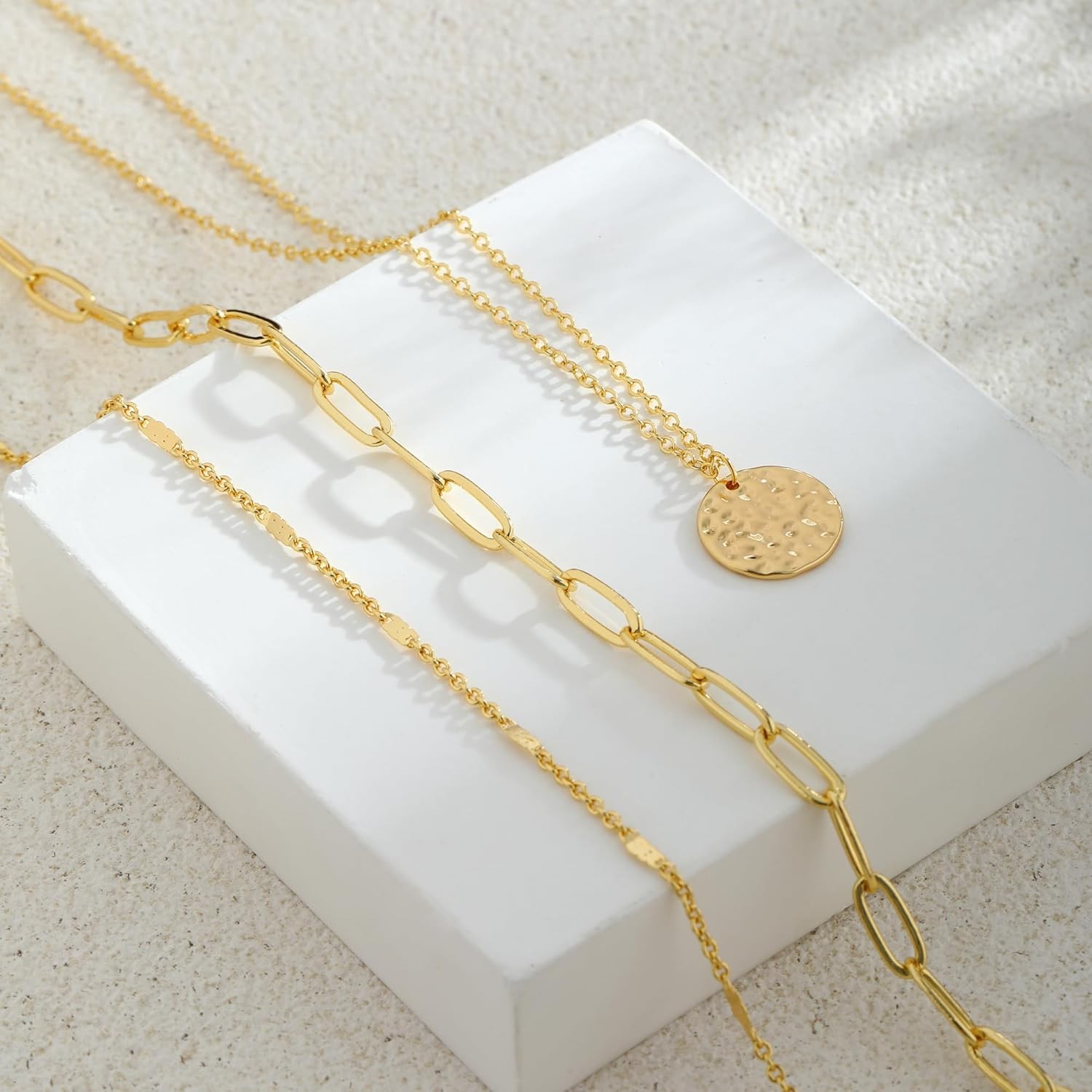 Layered Gold Necklace for Women, 14K Gold Plated Necklace Stack for Women, Daint