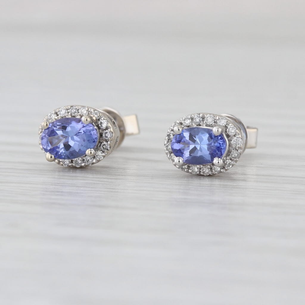 0.82ctw Oval Tanzanite Diamond Halo Stud Earrings 14k White Gold Studs