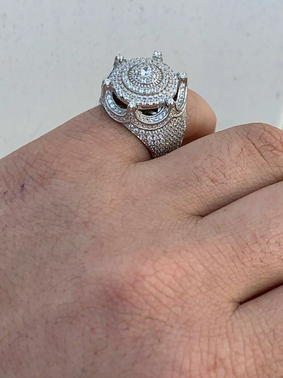 Men’s Large Solid 925 Silver 5ct King Crown Simulated Diamond Pinky RING HIP-HOP