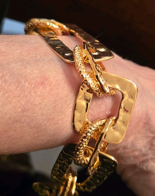 Goldtone Hammered/Etched Statement Chain Bracelet