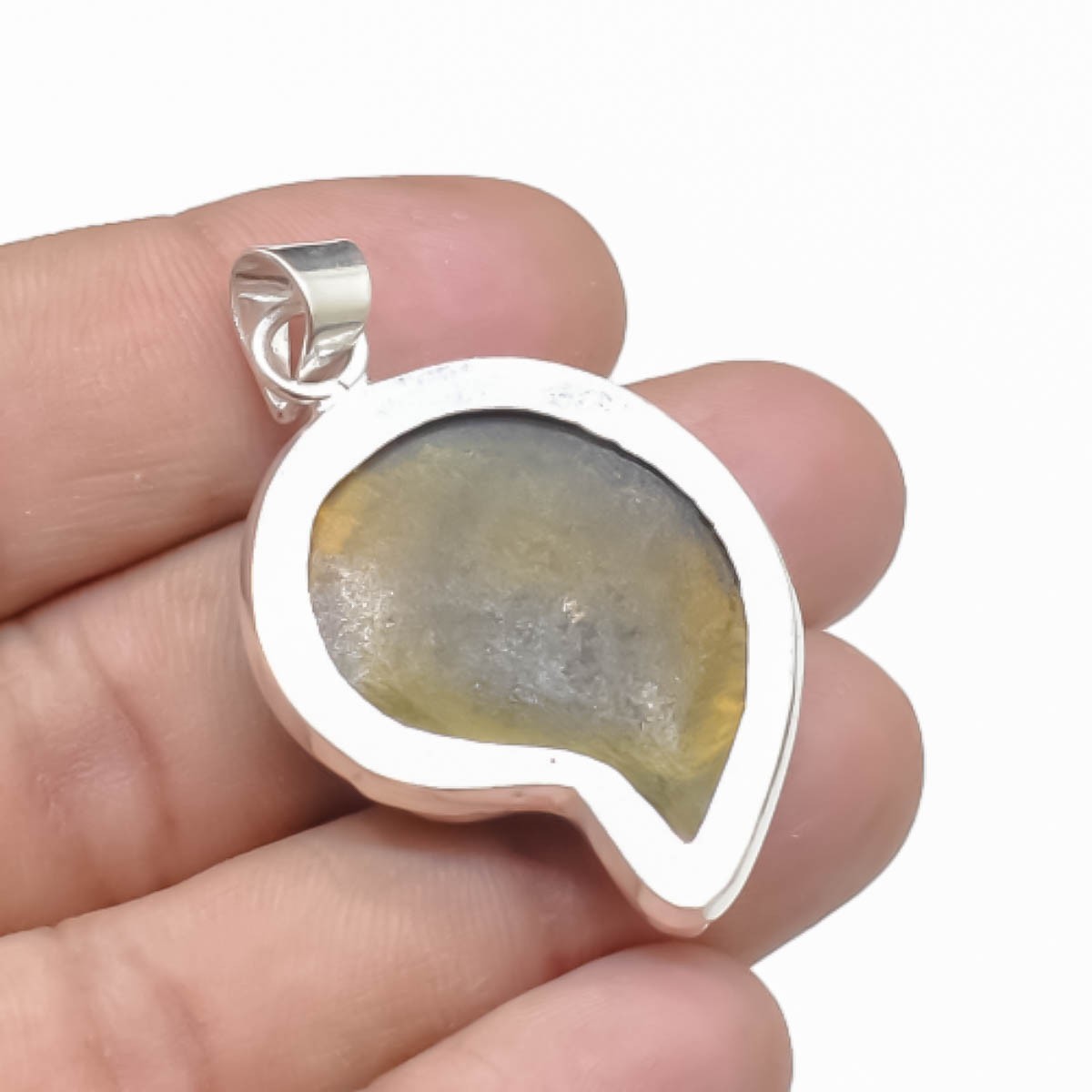 Green Ammonite Fossil Gemstone 925 Sterling Silver Handmade Pendant