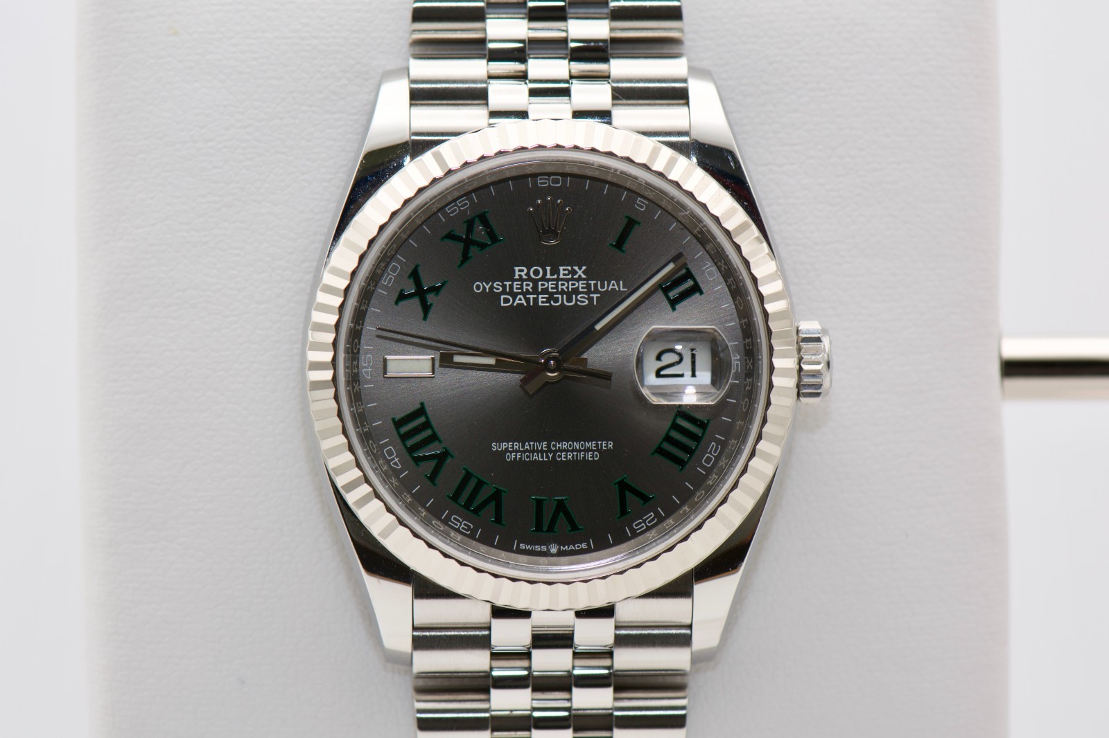 Rolex Datejust 126234 Wimbledon 36mm Silver Jubilee Bracelet with fluted bezel