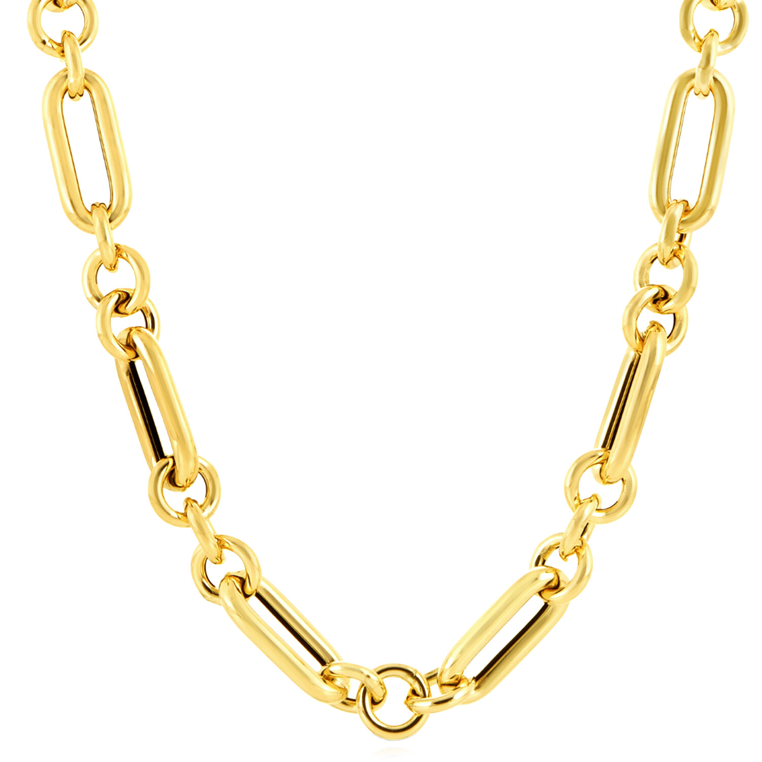 Solid 14K Real Gold 8mm Alternating Paperclip Chain Necklace 18″