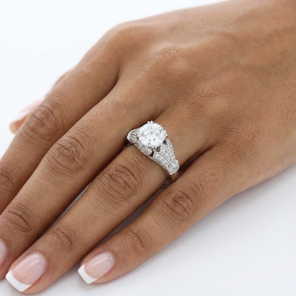 Engagement Ring 14K White Gold Vintage 2.29 Carat Round Lab-Grown Diamond G VS1