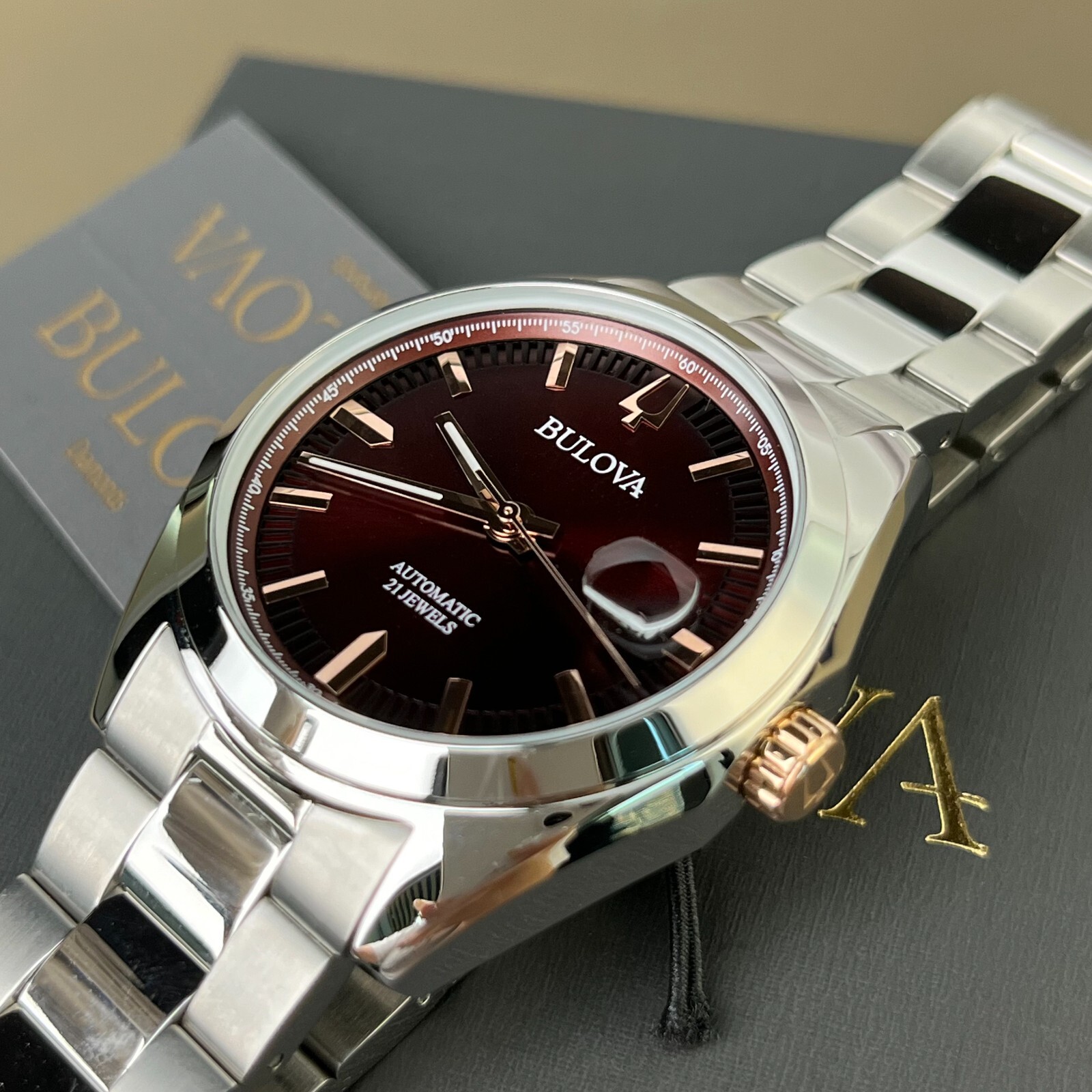 Bulova Surveyor 98B422 Automatic 39mm Red Dial Stainless Steel Men’s Watch