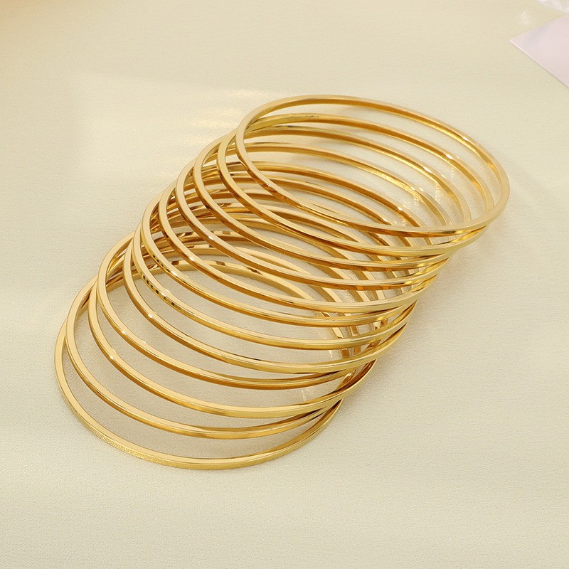 12pcs Set Bangles for Women Stainless Steel Glossy Stackable Solid Bracelet 2mm