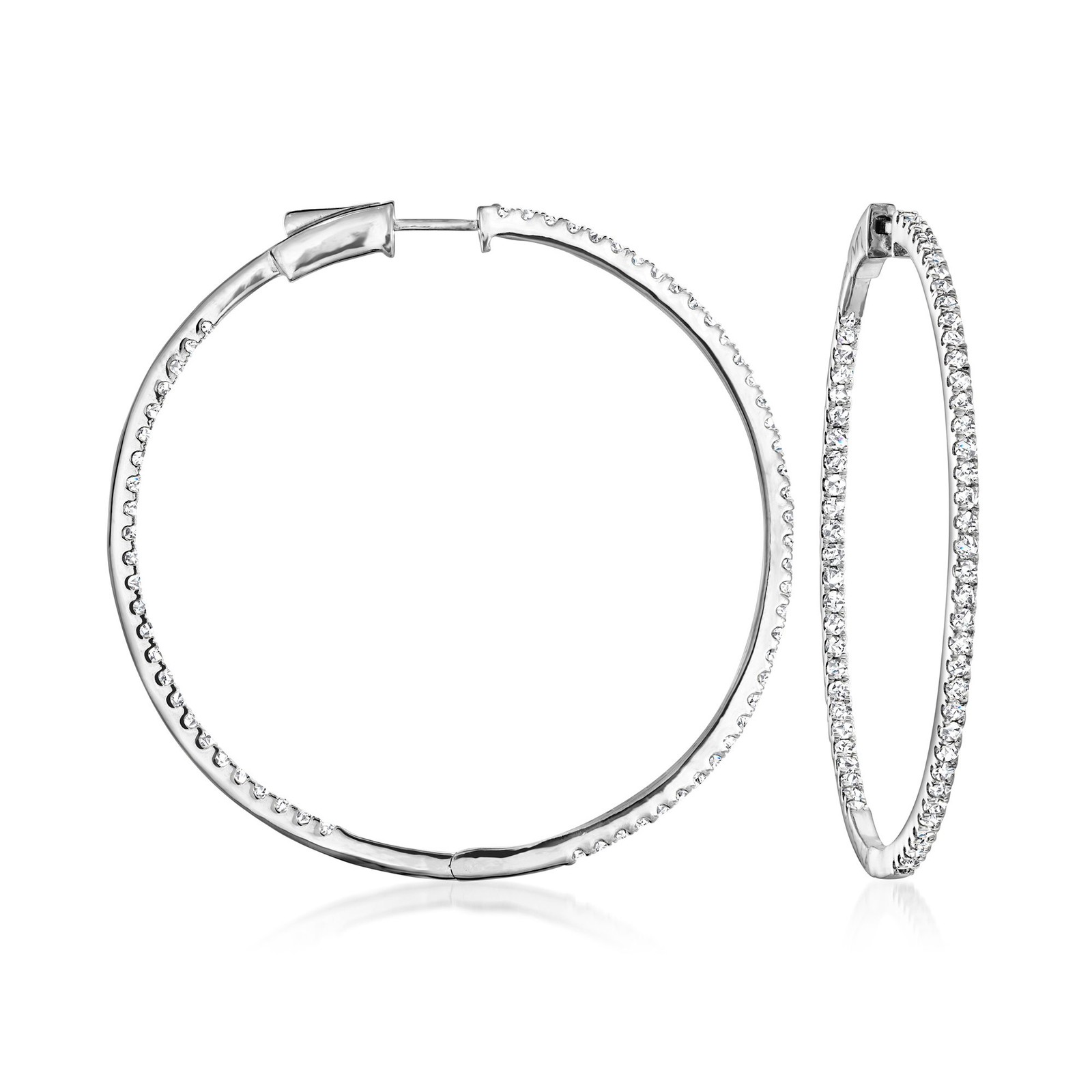 Ross-Simons Diamond Inside-Outside Hoop Earrings in Silver 1 3/4 inches