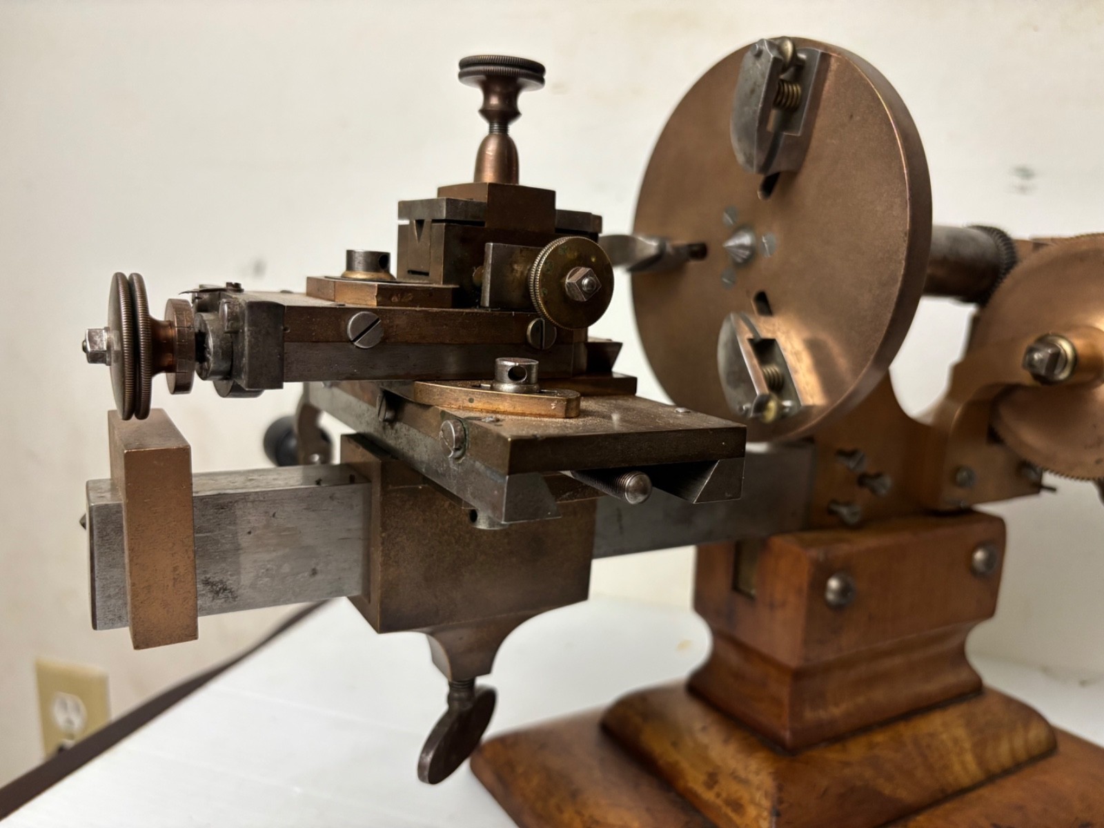 ANTIQUE BRASS AND STEEL WATCHMAKER HOROLOGY CLOCK MANDREL LATHE