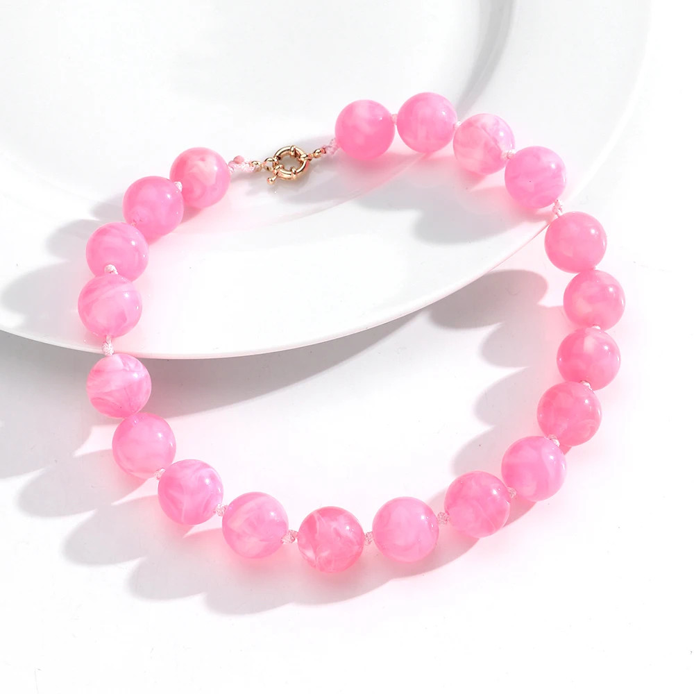 Handmade Resin Bead Choker Necklace Vintage Round Rope Chain Jewelry Women