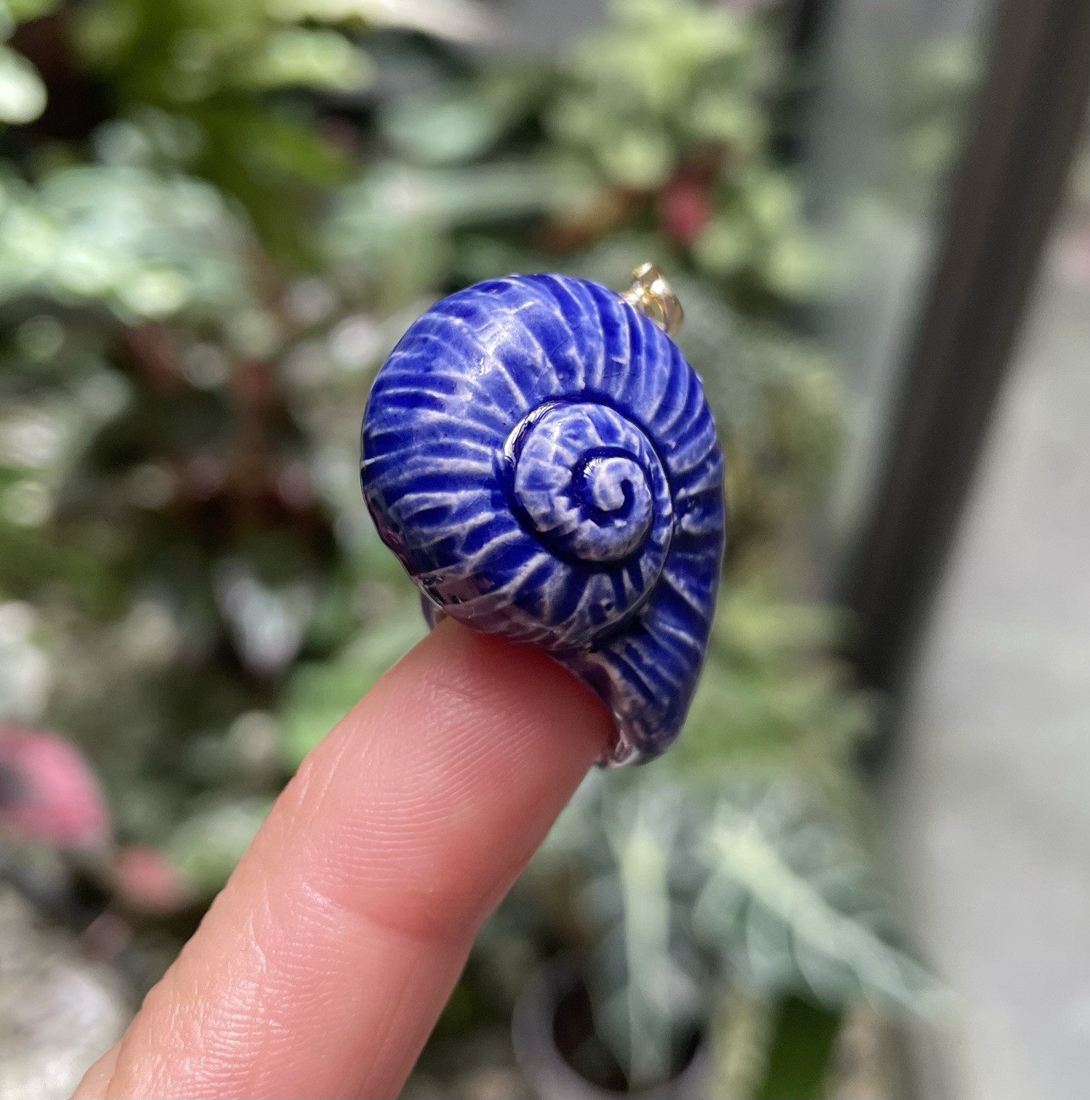 Handmade Ceramic Pendant Jewelry. Unique piece. Indigo