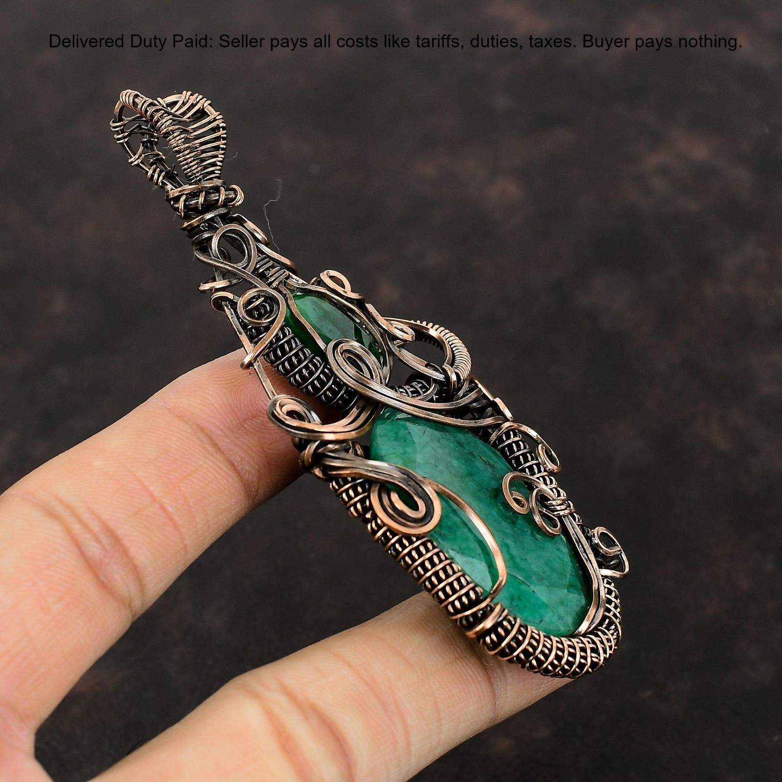 Valentines Deal Copper Zambian Gemstone Handmade New Wire Wrapped Sister Pendant