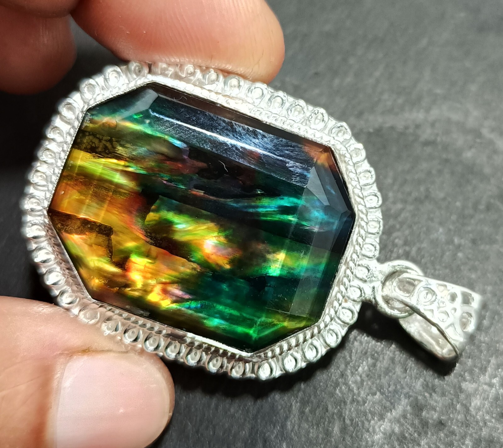EGL Certified 65.45 Ct Natural Ammolite 925 Solid Silver Pendant Loose Gemstone
