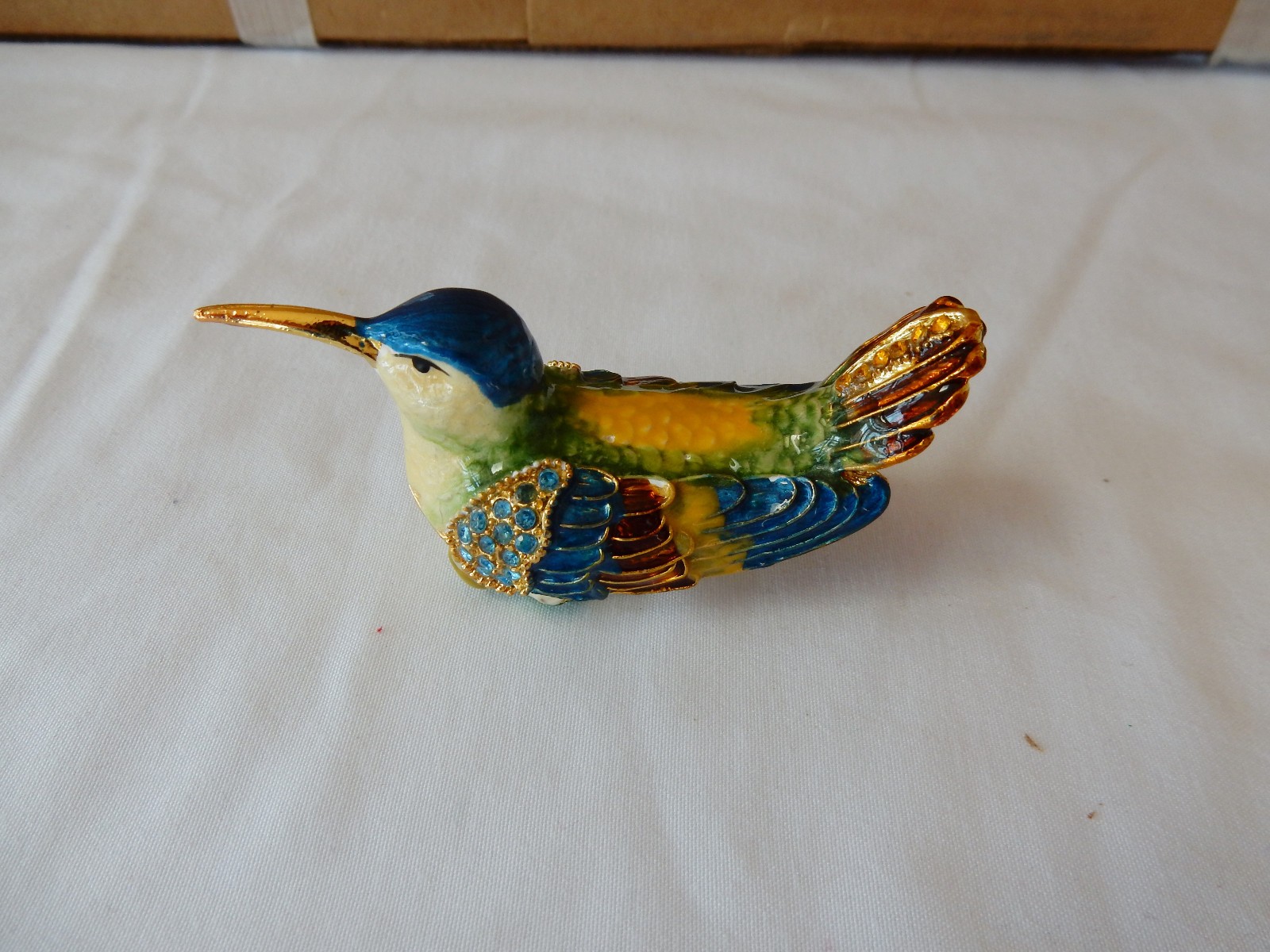 Hummingbird Jeweled Enamel Trinket Box, hand-painted, Austrian crystals
