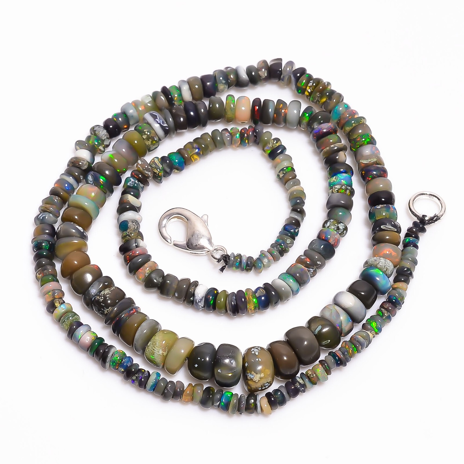 Natural Black Ethiopian Opal Rondelle Smooth Beads 3X2 6X4mm Necklace 17″ A-5326