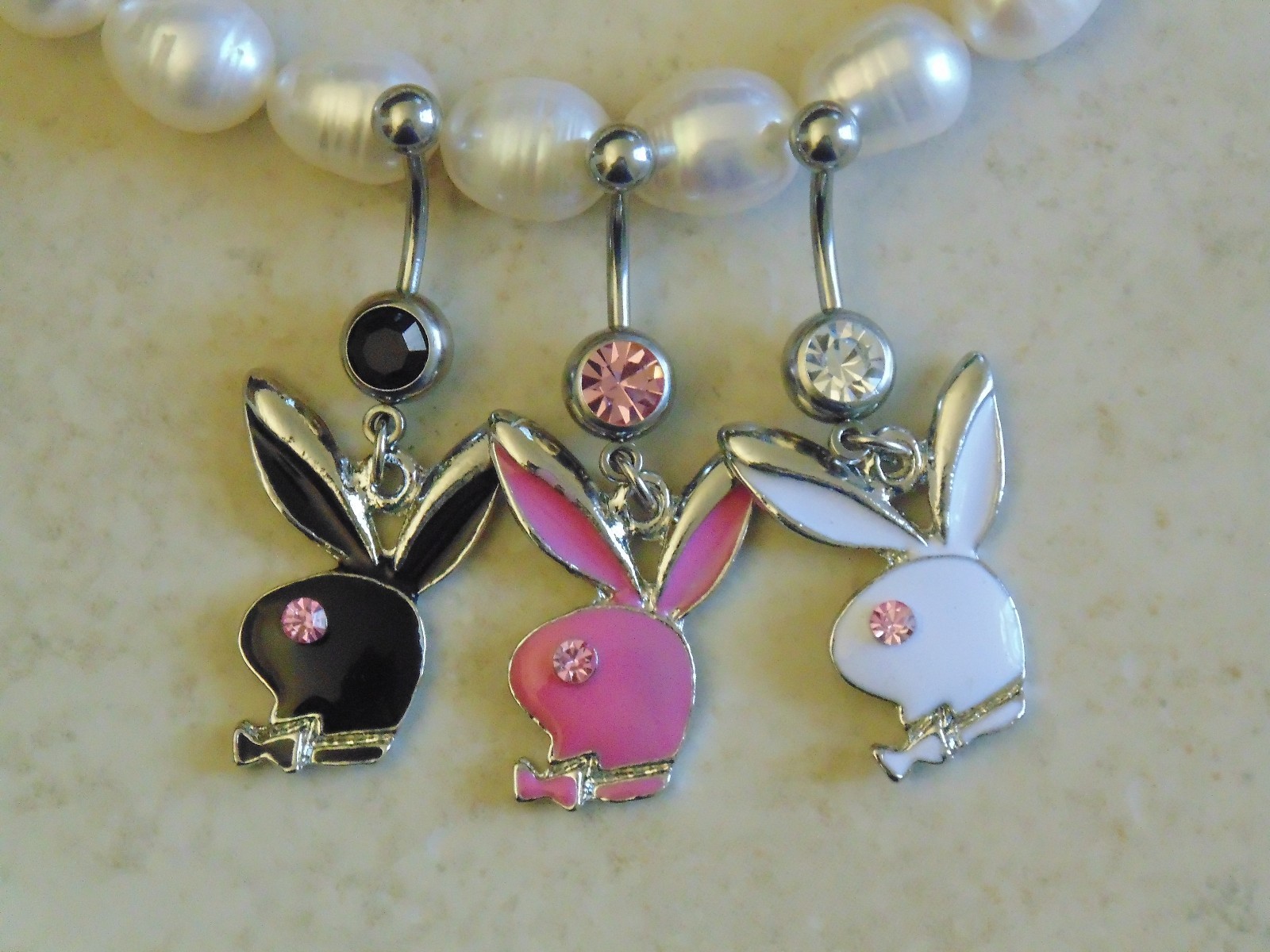 Gemmed Eye Playboy Bunny Dangle Belly/Navel Ring.