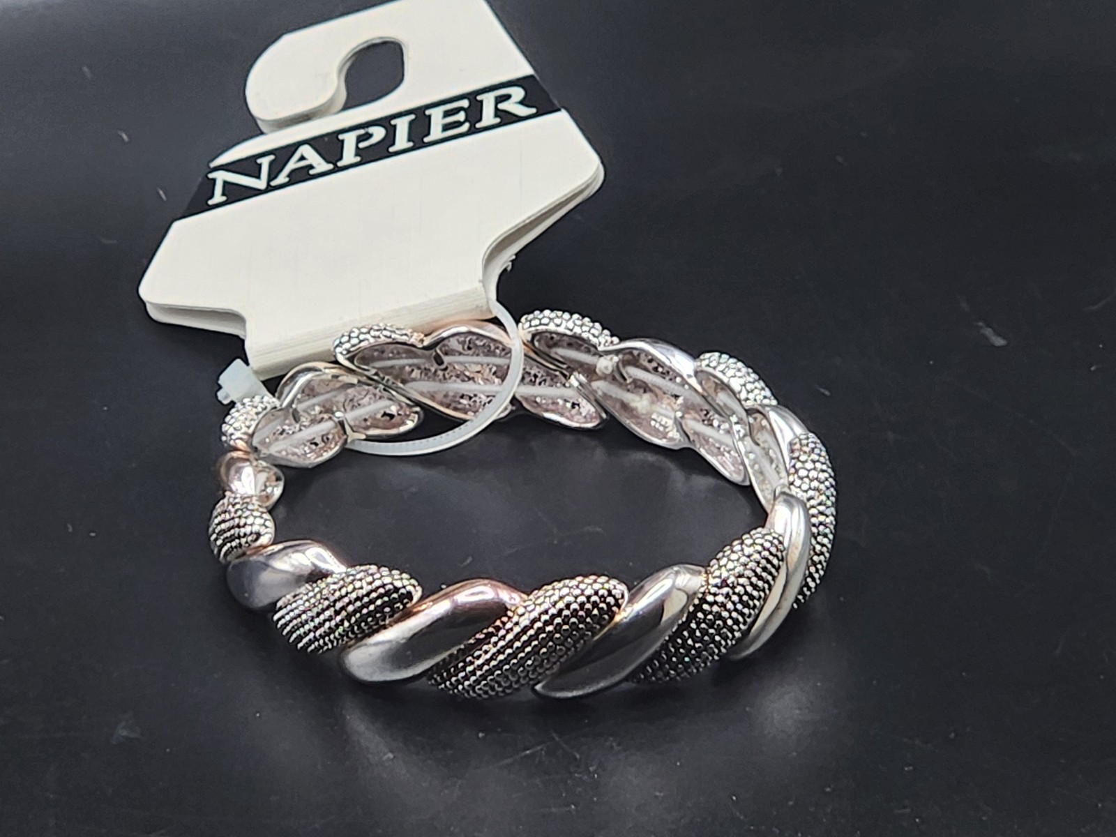 #0050 – Napier Silver Tone Twisted Stretch Bracelet Textured New With Tags NWT