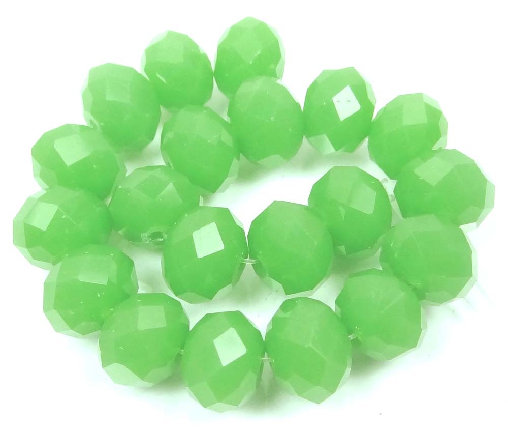 12x9mm Opaque Harlequin Green Glass Faceted Rondelle Beads (20)