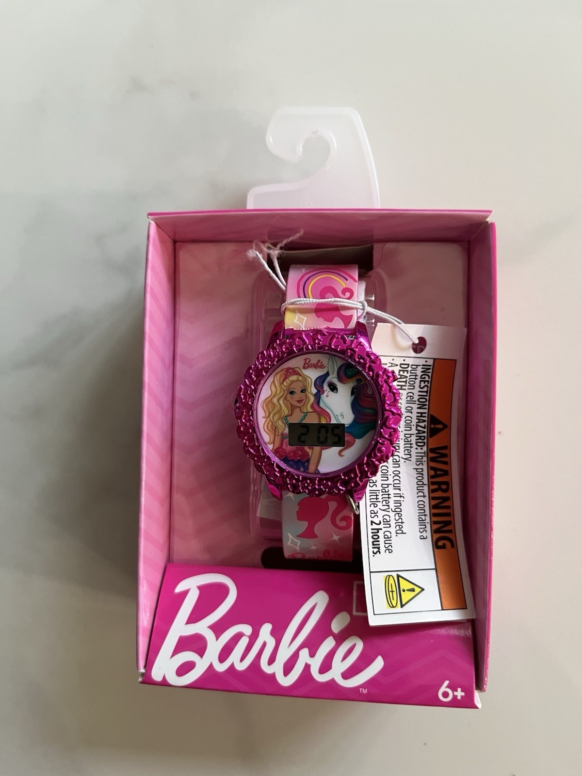 Pink Barbie & Unicorn Watch With Flashing LCD Lights Red, Blue, Green By Mattel