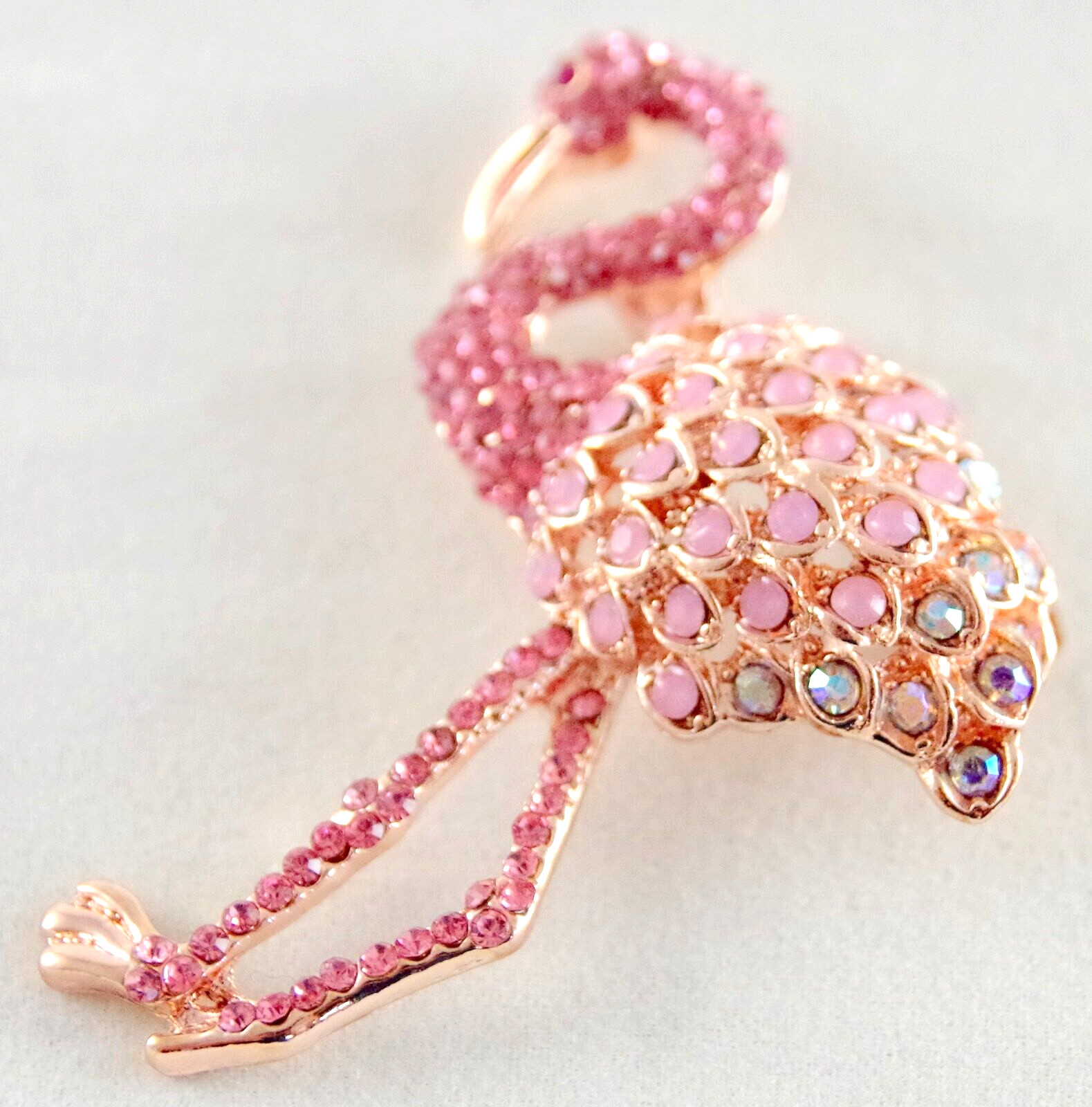 2 1/8″ NWOT PINK & AB RHINESTONE & GOLD TONE PINK FLAMINGO BIRD BROOCH PIN