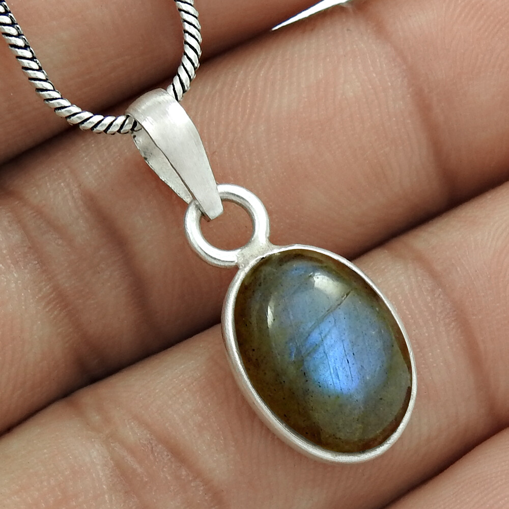 Birthday Gift 925 Sterling Silver Natural Labradorite Gemstone Luxury Pendants