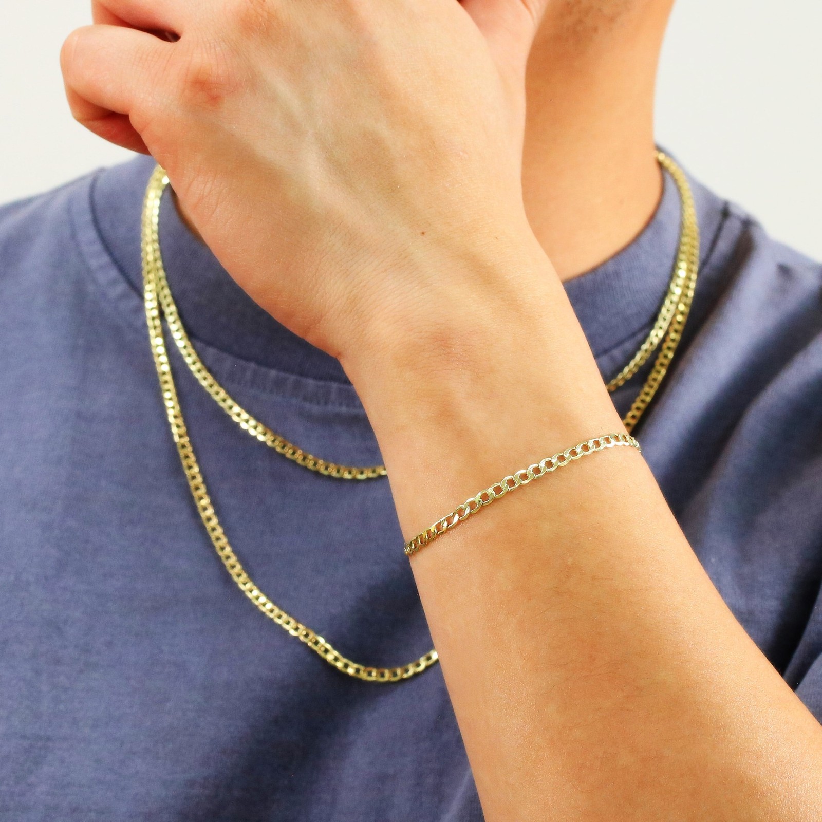 10K Yellow Gold 3.5mm Italian Curb Cuban Chain Link Bracelet or Anklet 7″ 8″ 9″