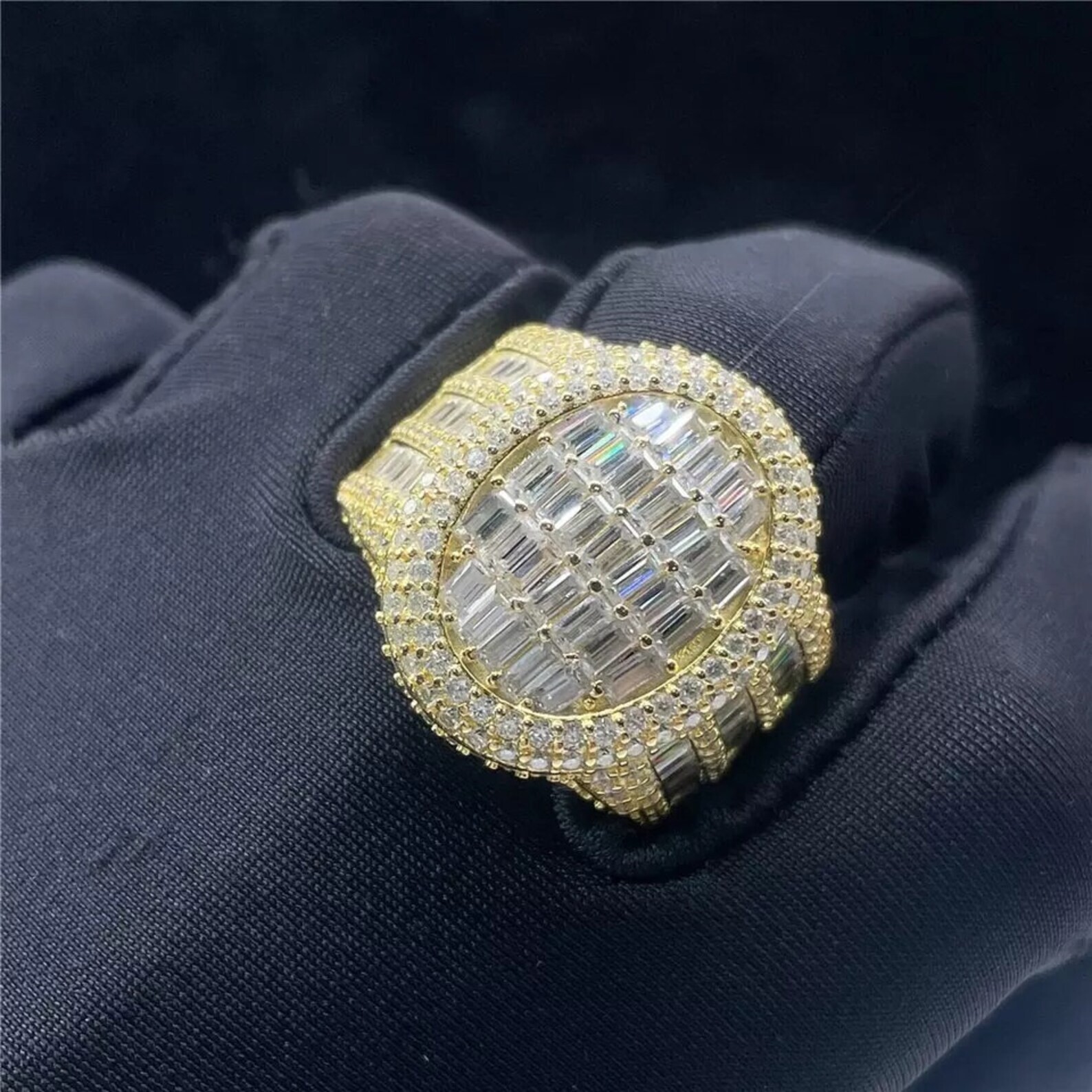 VVS Moissanite 925 Starling Silver Baguette Mens Ring REAL Silver Passes Tester