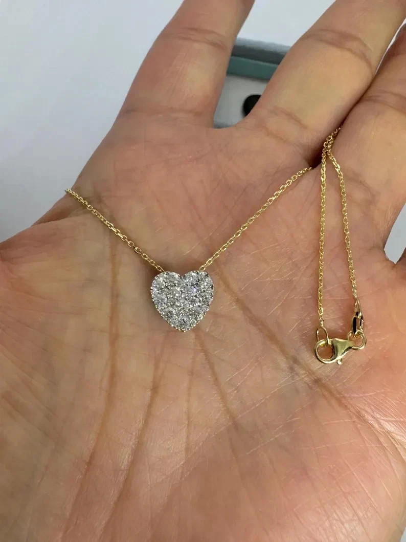 0.75Ct Round Cut Moissanite Heart Pendant 14K Yellow Gold Plated 18″ Free Chain