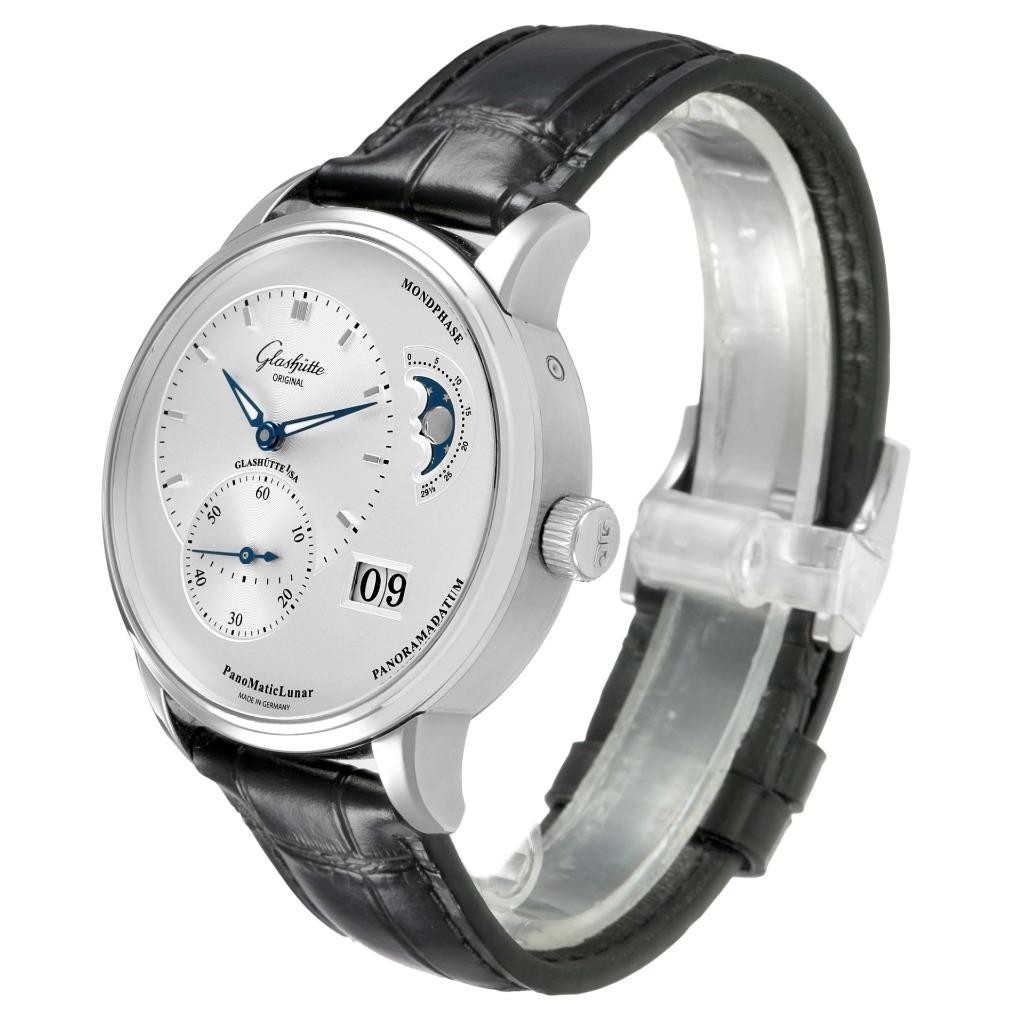 Glashutte PanoMaticLunar Steel Silver Dial Mens Watch 1-90-02-42-32-61 Box Paper