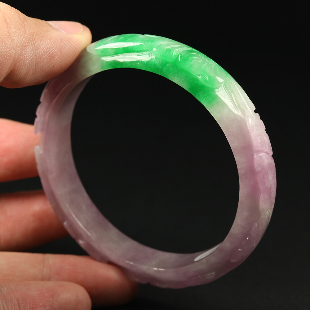 57mm Lavender Purple Green Jadeite Jade Bangle Bracelet Ruyi Bat Coin 11633