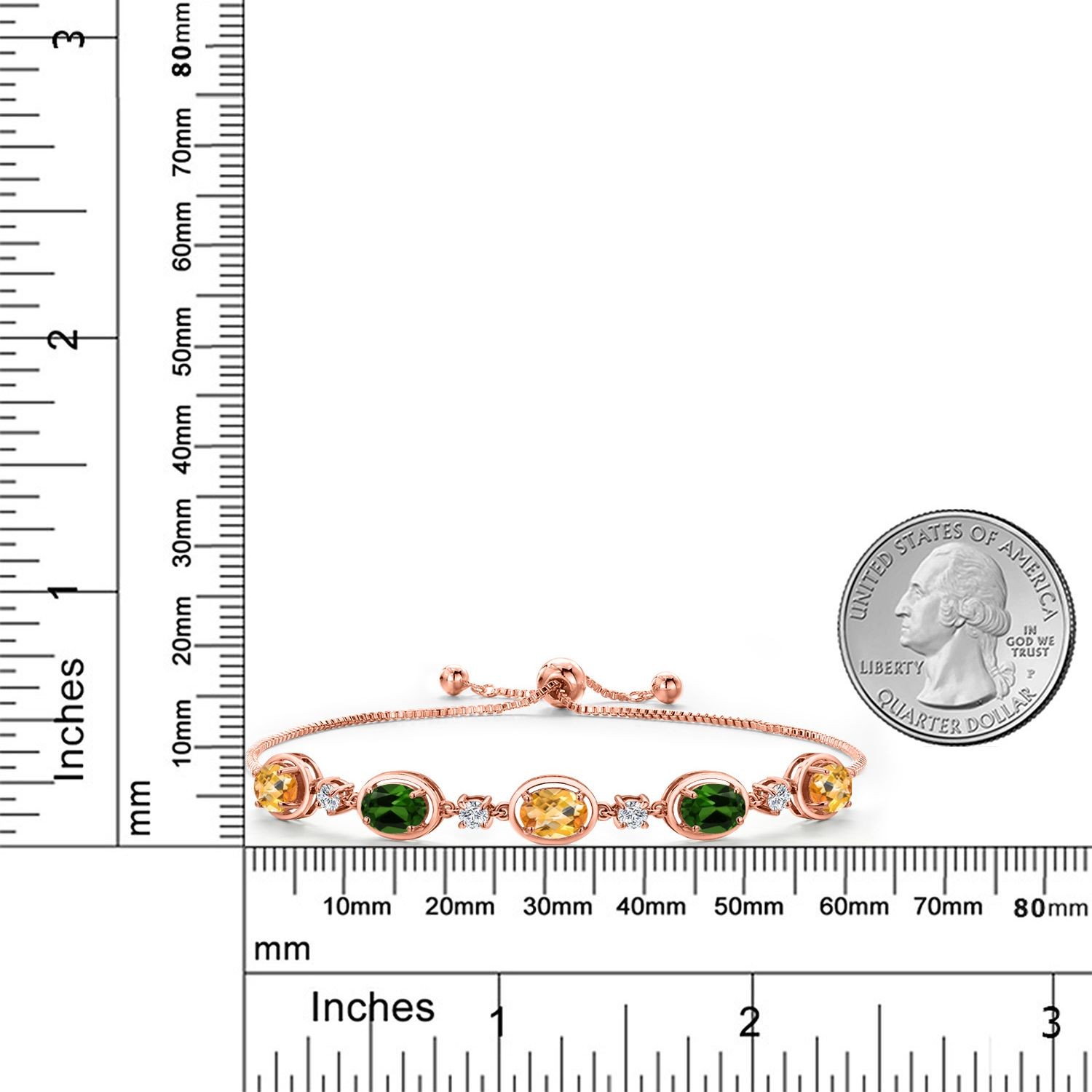 18K Rose Gold Plated Silver Citrine, Green Chrome Diopside and Lab Grown