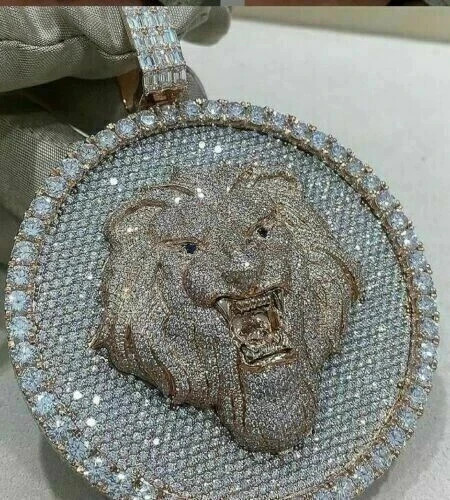 6Ct Round Cut Moissanite Men’s Customized Lion Face Pendant 925 Sterling Silver